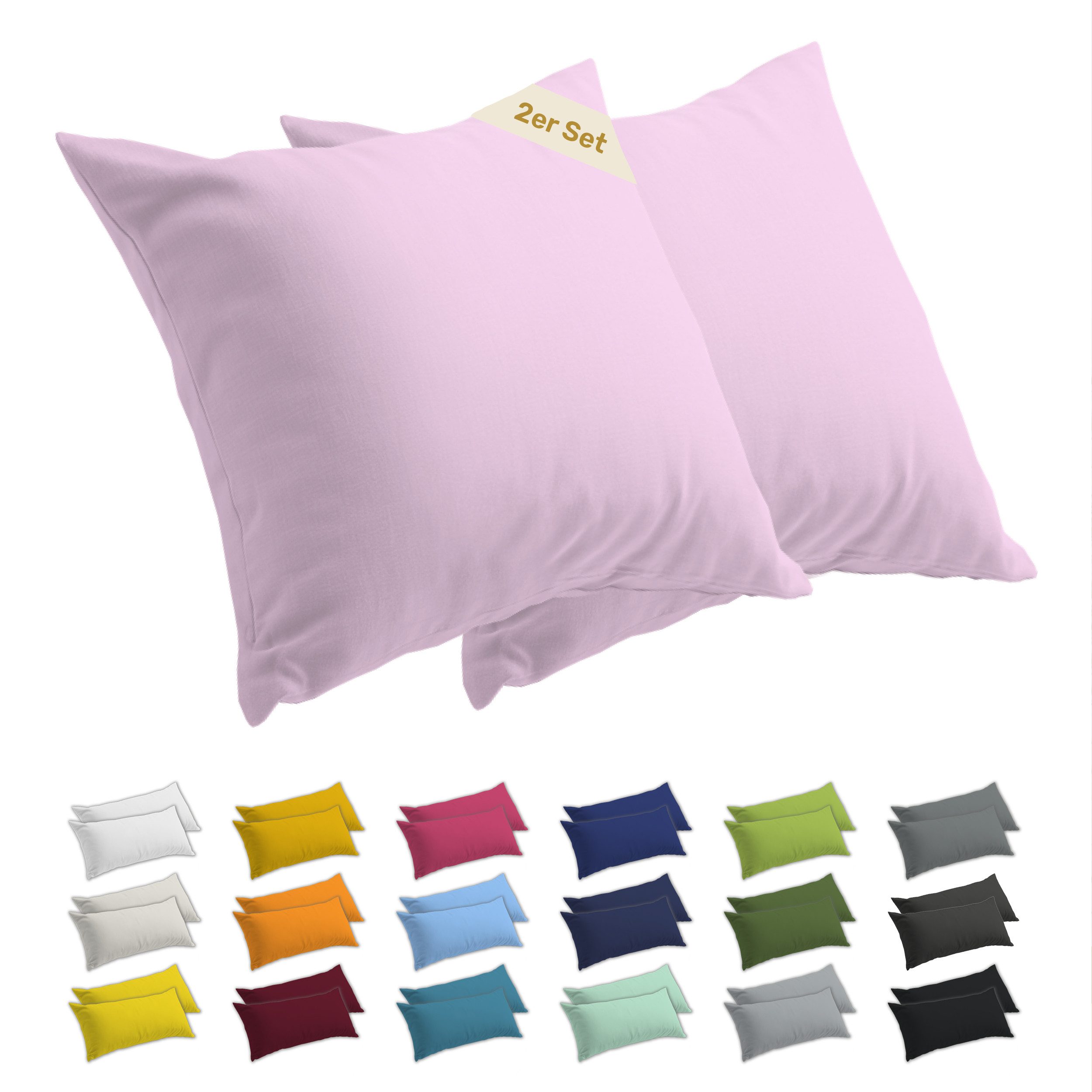Lavea Kissenbezug 2er Set Kissenhülle Jersey, 100% Baumwolle, Kissenbezüge, (2 Stück), allergikerfreundlich - sicherer YKK-Reißverschluss - waschbar 60°C