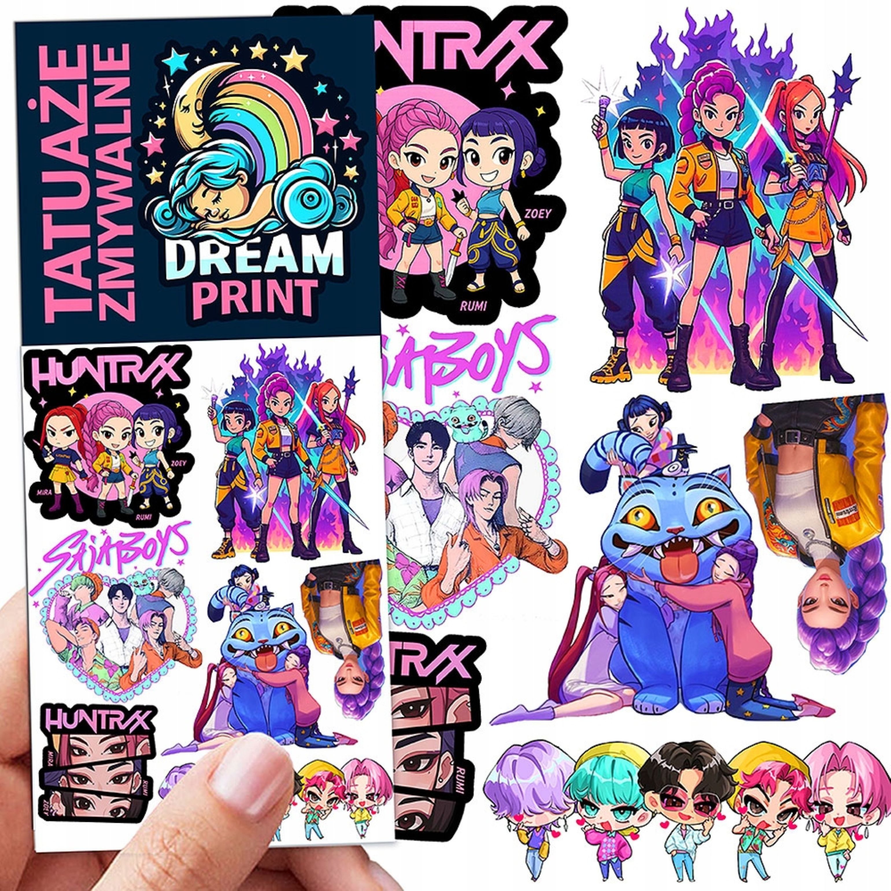 Festivalartikel Kindertattoo Kinder Tattoos K-POP Demon Hunters HUNTRIX abwaschbar, 1-tlg.