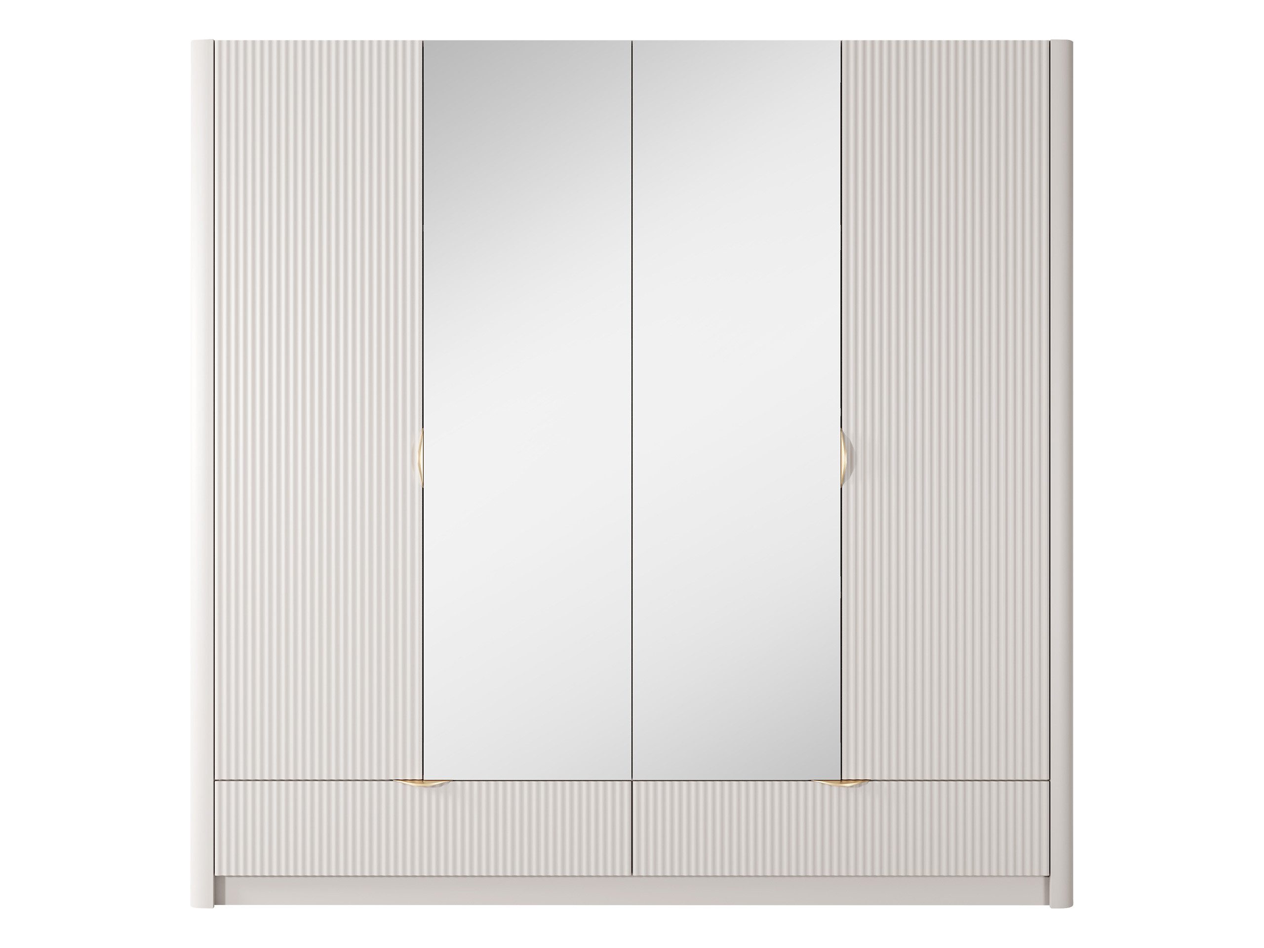 MIRJAN24 Kleiderschrank Lante (mit vier Drehtüren und zwei Schubladen) Frontspiegel, Kleiderstange, Aluminiumgriffe