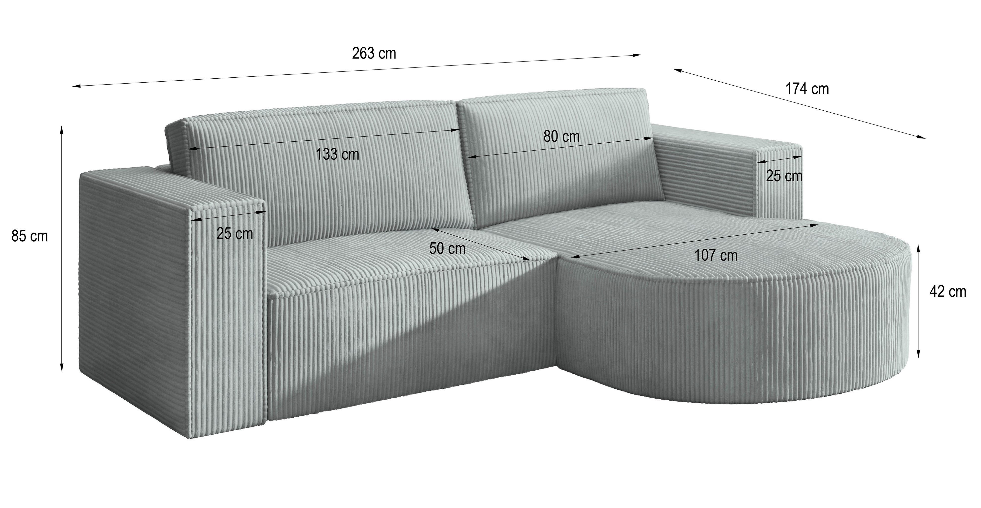Masseno Ecksofa SORELA mit Schlaffunktion L-Form, Sofa mit Bettkasten