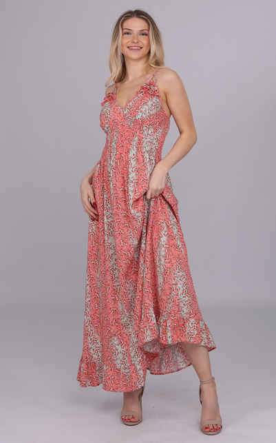 YC Fashion & Style Sommerkleid "Maxikleid mit floralem Print und verstellbaren Spaghettiträgern" Alloverdruck, mit Volant