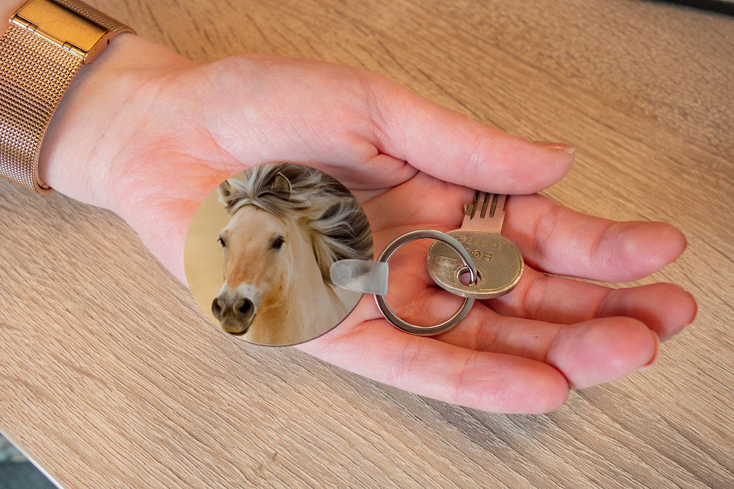 MuchoWow Schlüsselanhänger Pferde - Tiere - Mähne - Porträt, Rund, Geschenk für Damen / Herren / Kinder mit Schlüsselring, 5x5 cm