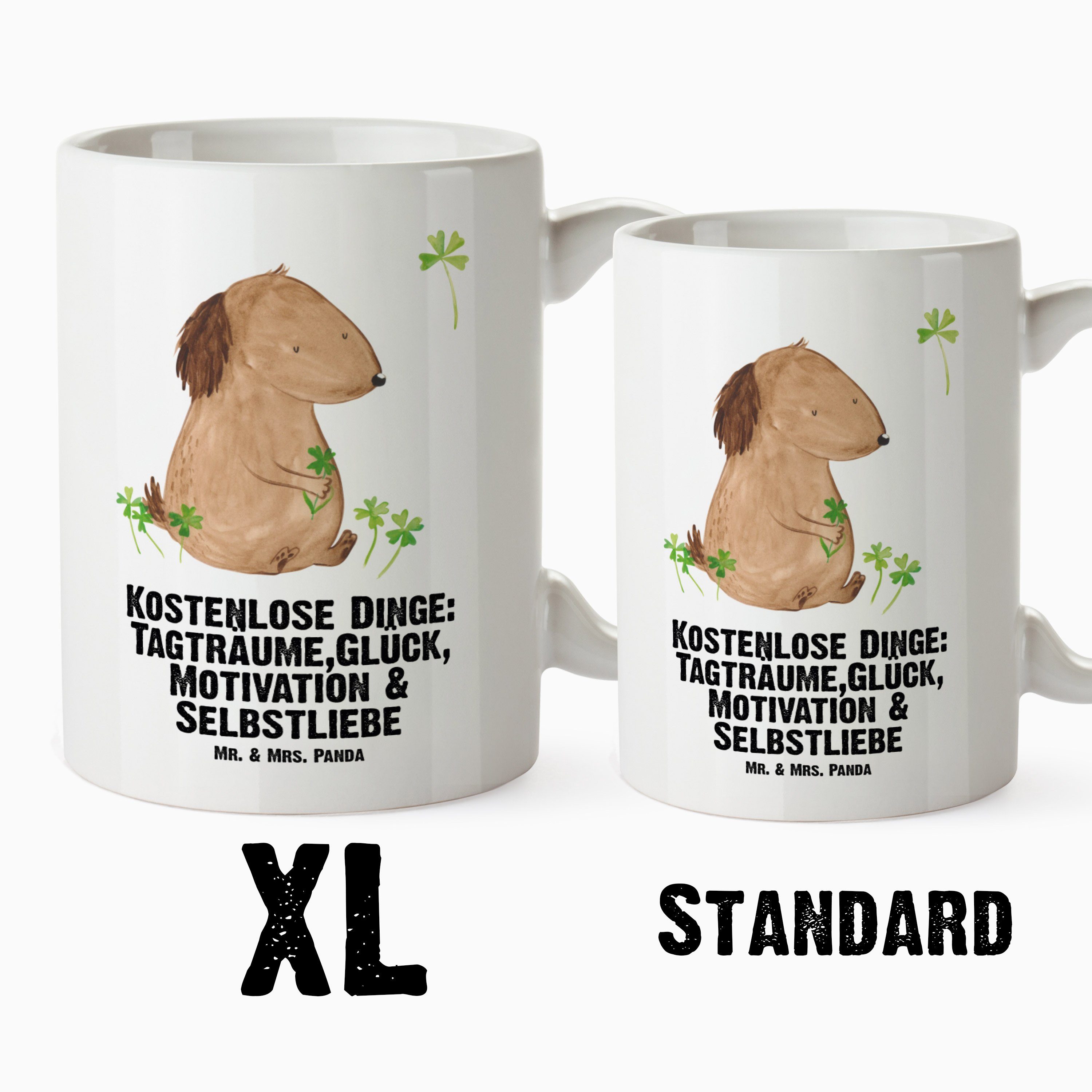 Mr. & Motivati, Hundebesitzer, Mrs. Vierbeiner, Geschenk, Tasse XL - Kleeblatt - Tasse Hund Keramik Panda Weiß