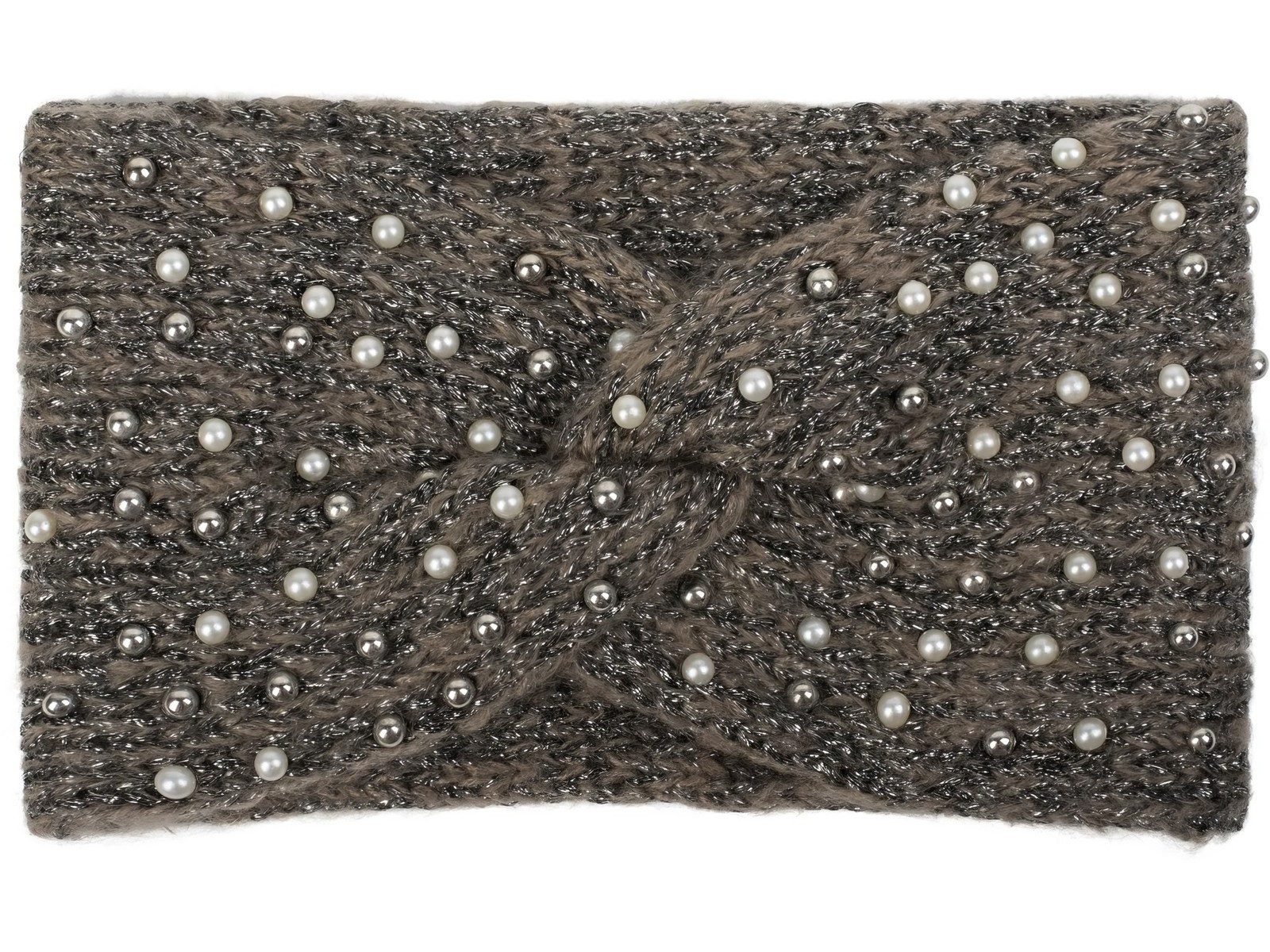 styleBREAKER Stirnband Strick Stirnband Perlen Metallic Faden und Knoten Detail (1-St)