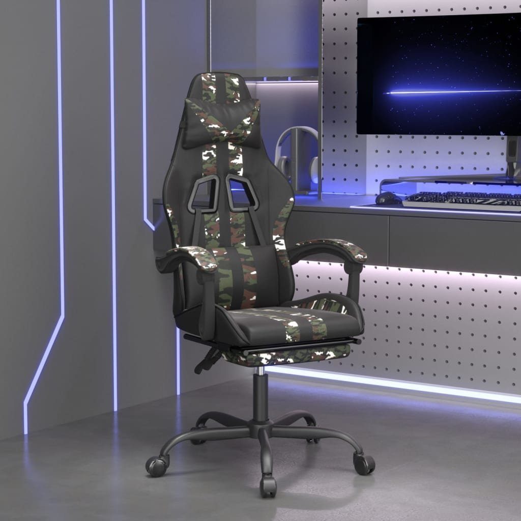 St) Schwarz Gamingstuhl Gaming-Stuhl (1 Kunstleder mit furnicato Tarnfarben Drehbar Fußstütze