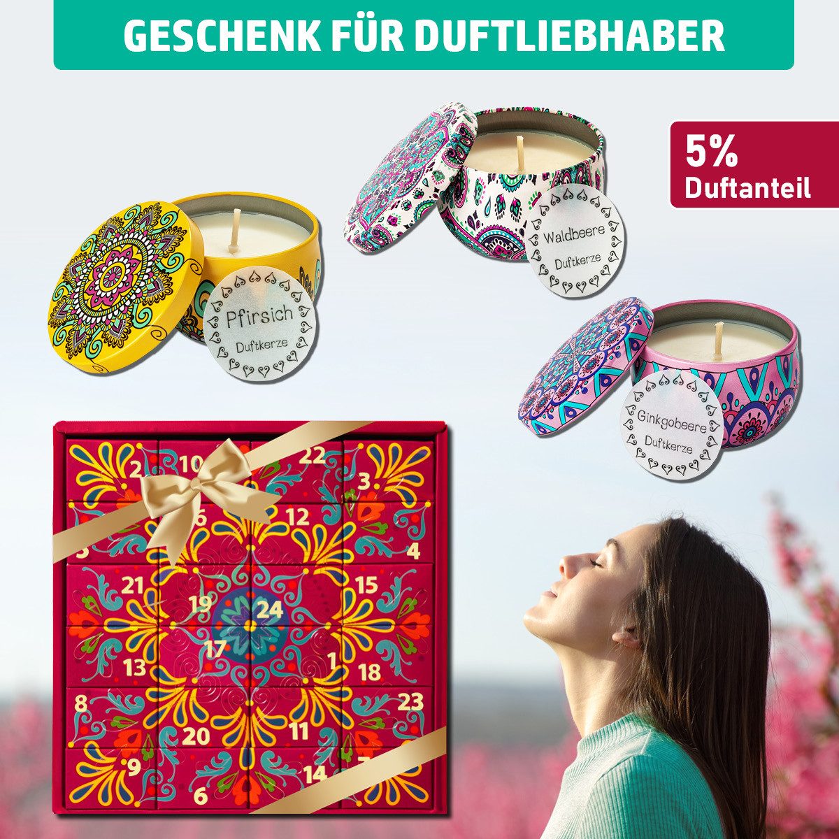 BRAST Adventskalender Knobel & Mini-Spiele Duftkerzen Werkzeug-Set oder Garten-Utensilien (7 Varianten zur Auswahl, 24-tlg), Mini Duftkerzen, dekorative Metalld – Bild 2 von 5