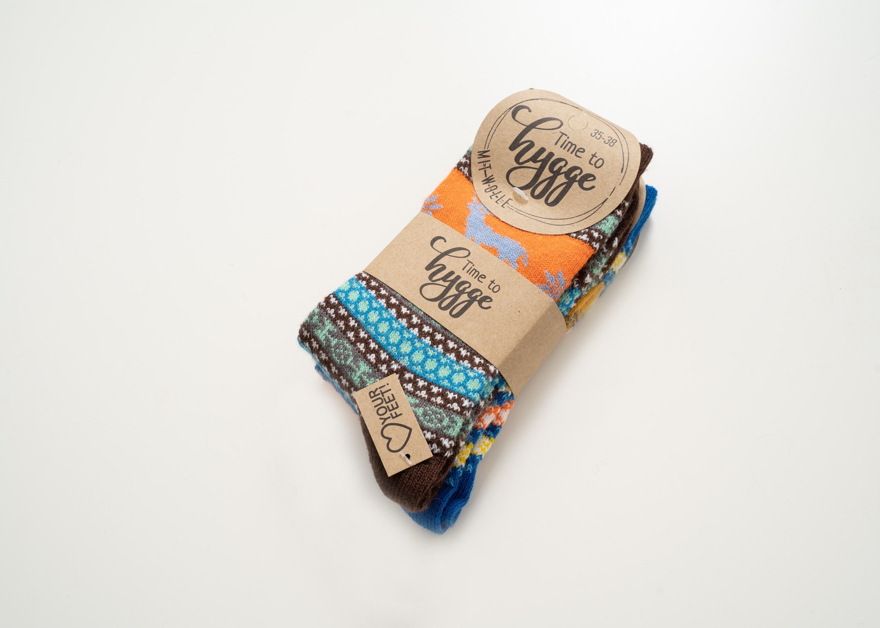 HomeOfSocks Norwegersocken Hygge Elch Norweger Socken Für Herren Und Damen mit Wolle 2er Pack Wollsocken Fröhlich Bunten Elch Mustern Druckarmer Zehennaht