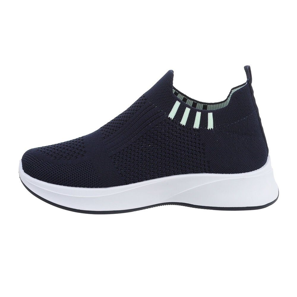 Low-Top Freizeit Sneakers Low Damen Sneaker Flach in Dunkelblau Ital-Design