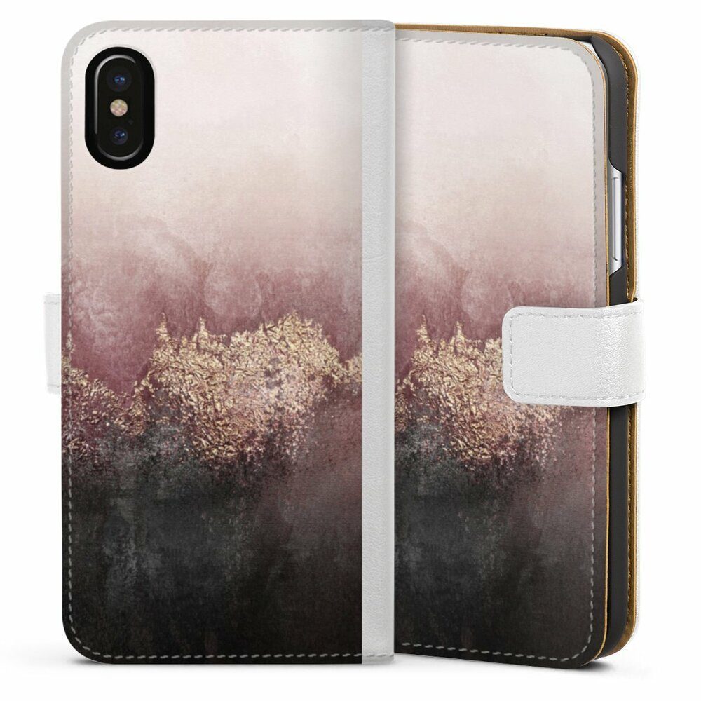 DeinDesign Handyhülle Glitzer Look Staub Elisabeth Fredriksson Pink Sky Dust Gold Print, Apple iPhone X Hülle Handy Flip Case Wallet Cover Handytasche Leder