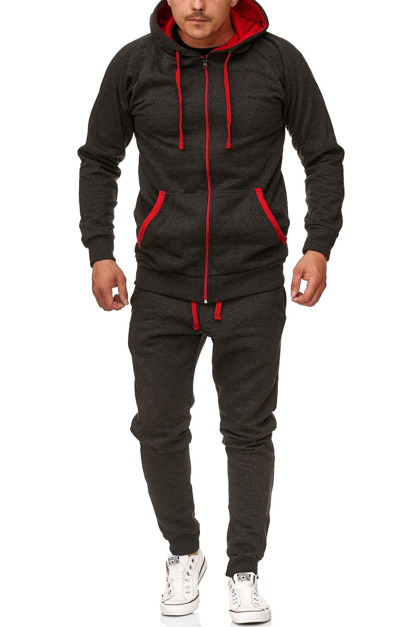 L.gonline Freizeitanzug Herren Freizeitanzug Jogginganzug Sweatwear 704 (Kapuzenjacke mit Reißverschluss, Hose, 2-tlg), Fitness Freizeit Casual