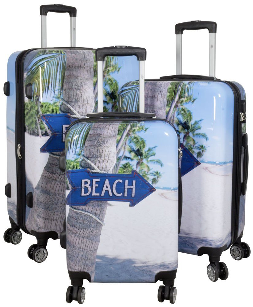MONOPOL® Kofferset Kofferset 3tlg Reisekoffer Polycarbonat Hartschale Beach