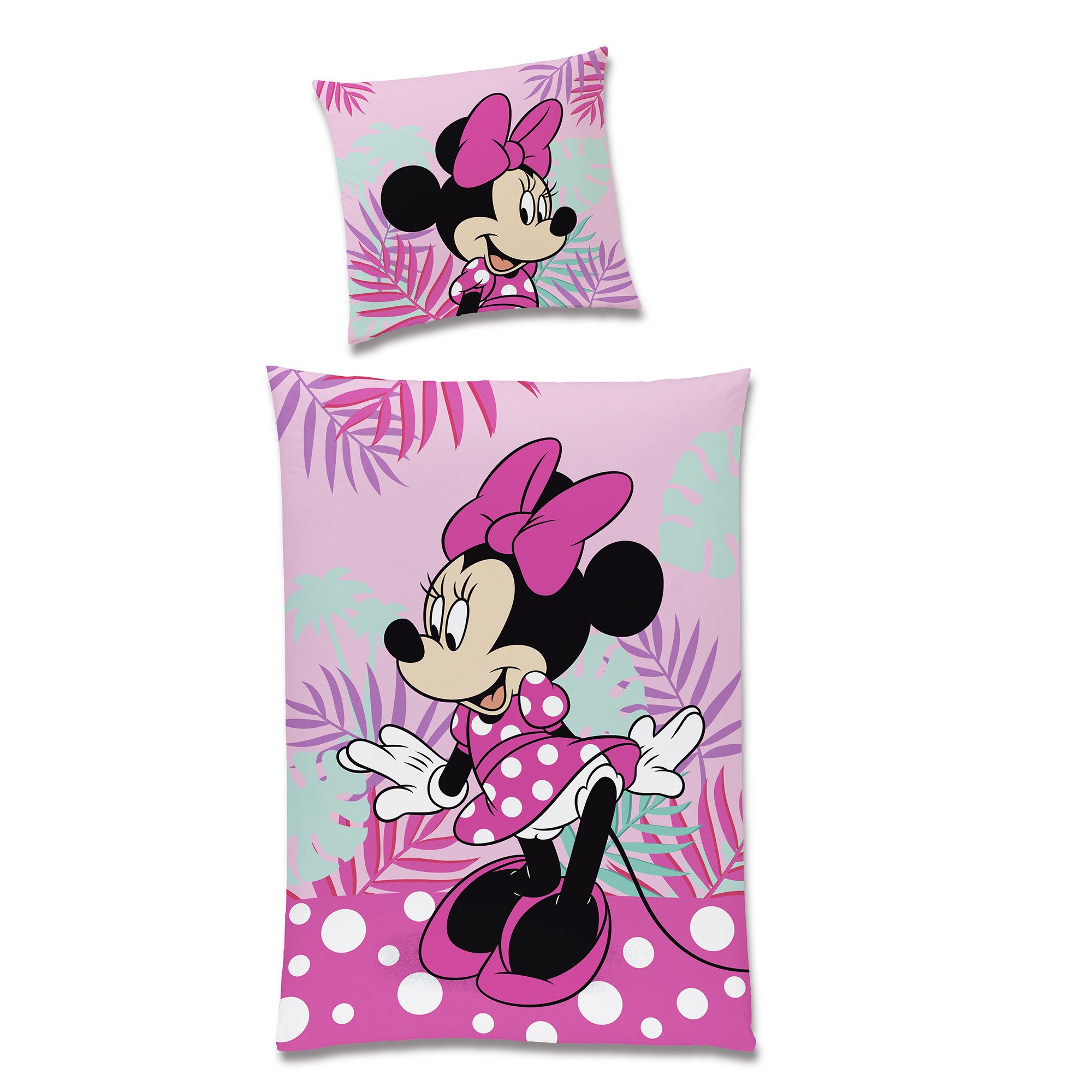 BERONAGE Kinderbettwäsche Minnie Mouse Herz Bettwäsche Linon / Renforcé, 100% Baumwolle, 2 teilig, 135x200 + 80x80 cm