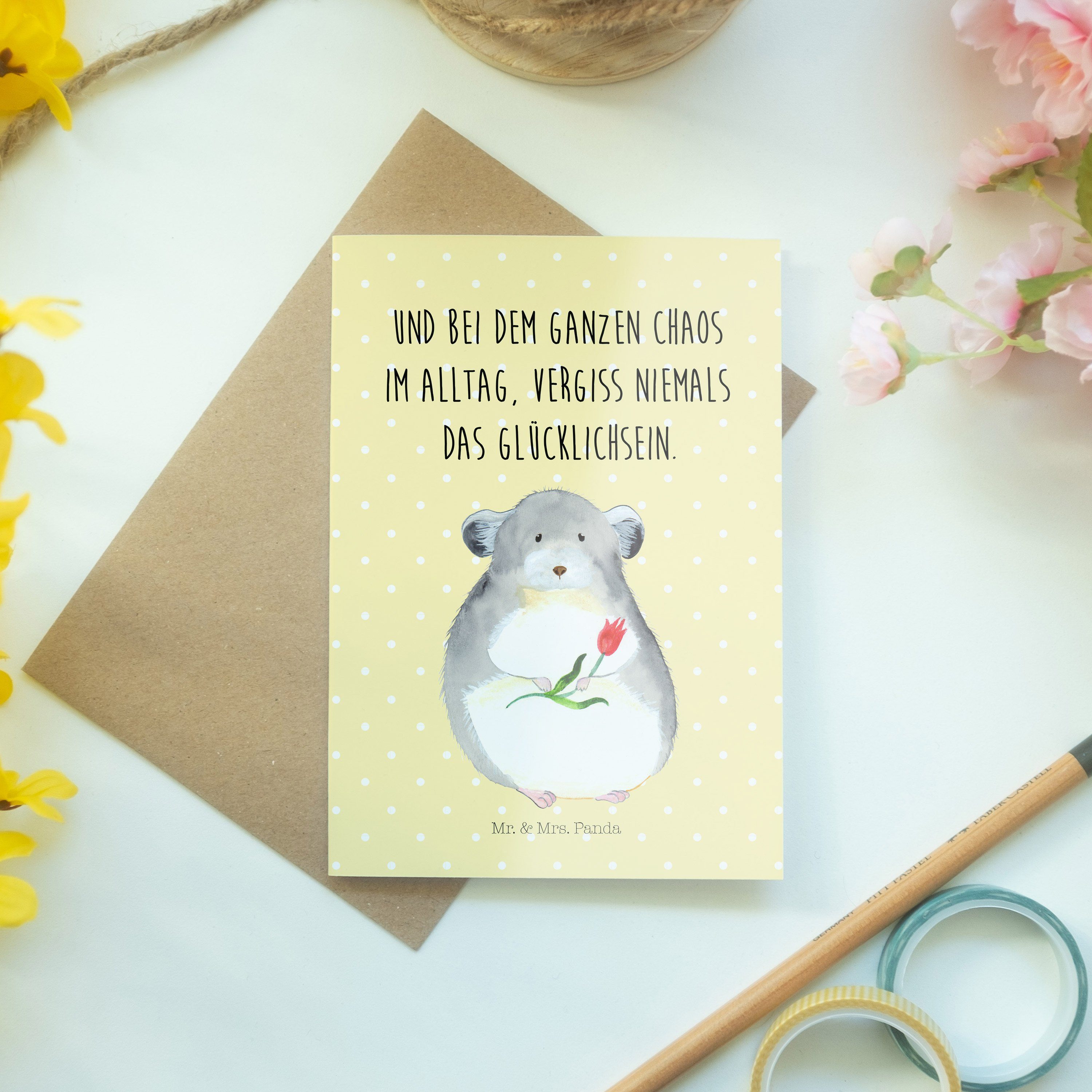 mit Mr. & Hochzeitskarte, Chinc Blume - Panda Pastell Chinchilla Mrs. Grußkarte - Geschenk, Gelb