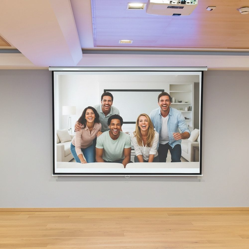 Mucola Beamerleinwand 120" Leinwand 244x182 Beamer FFB Heimkino 16:9 4:3 1:1 Rolloleinwand (Besseres Kontrastverhältnis)