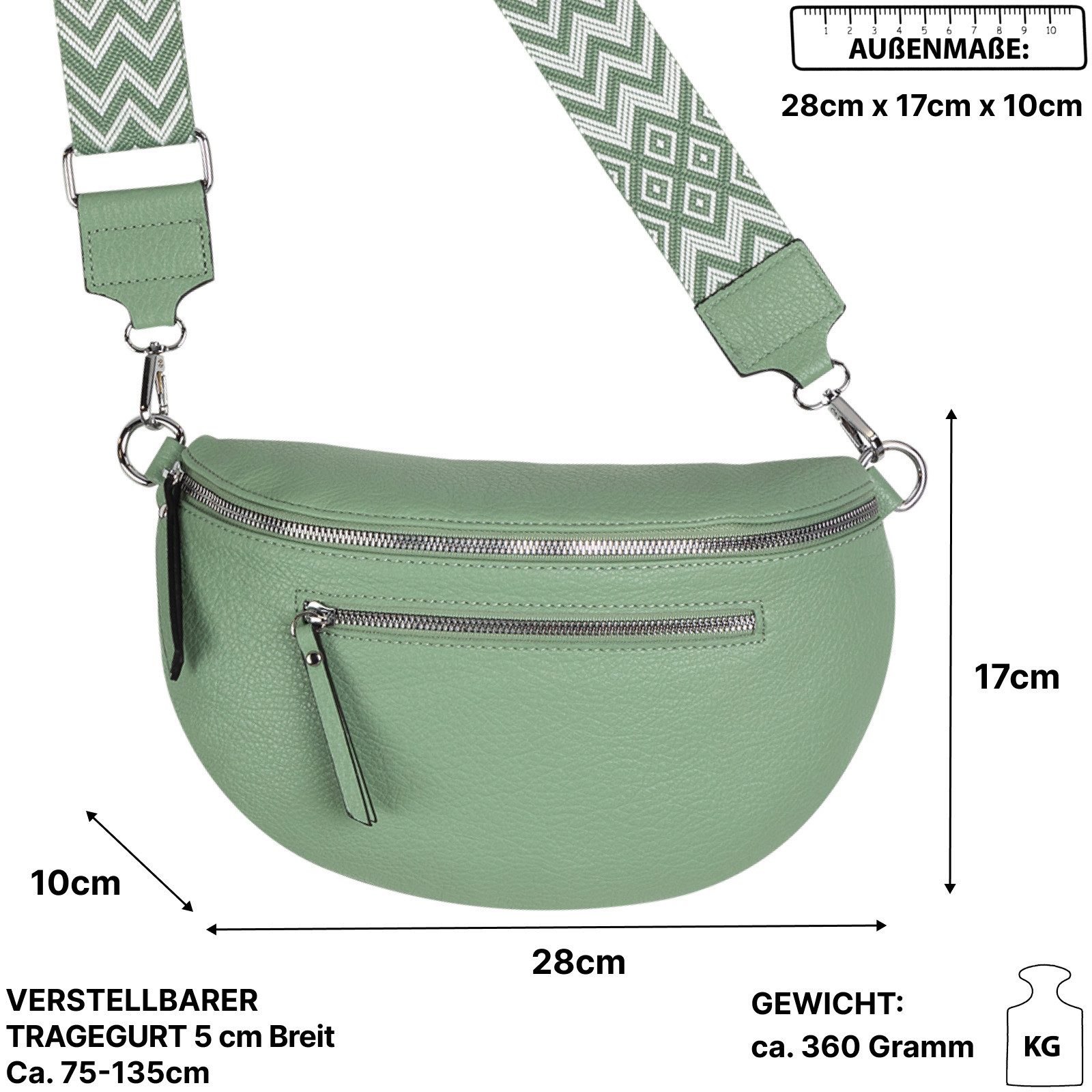 EAAKIE Gürteltasche Bauchtasche Umhängetasche Crossbody-Bag Kunstleder Italy-Design, als Schultertasche, CrossOver, Umhängetasche tragbar