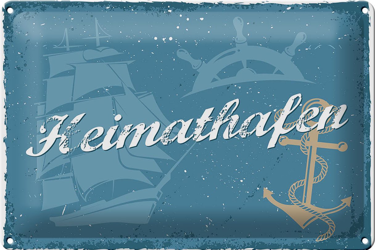 Femer GmbH Metallschild Spruch 30x20cm Heimathafen Wanddeko, (1 St), gewölbte Oberfläche, abgerundete Ecken, umgeschlagene Kanten