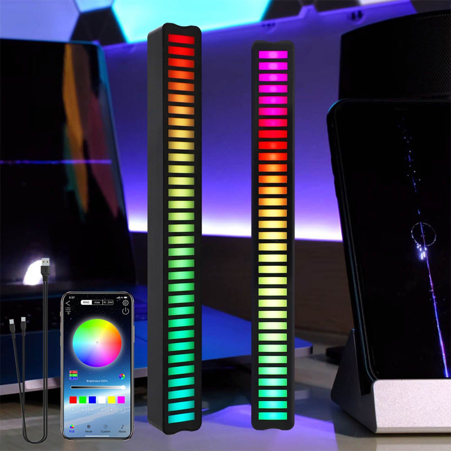 Rosnek LED Stripe RGB, Musik Sync Rhythmus,Für Gaming Zimmer Desktop Deko,  LED Atmosphäre Streifen Lichtleiste