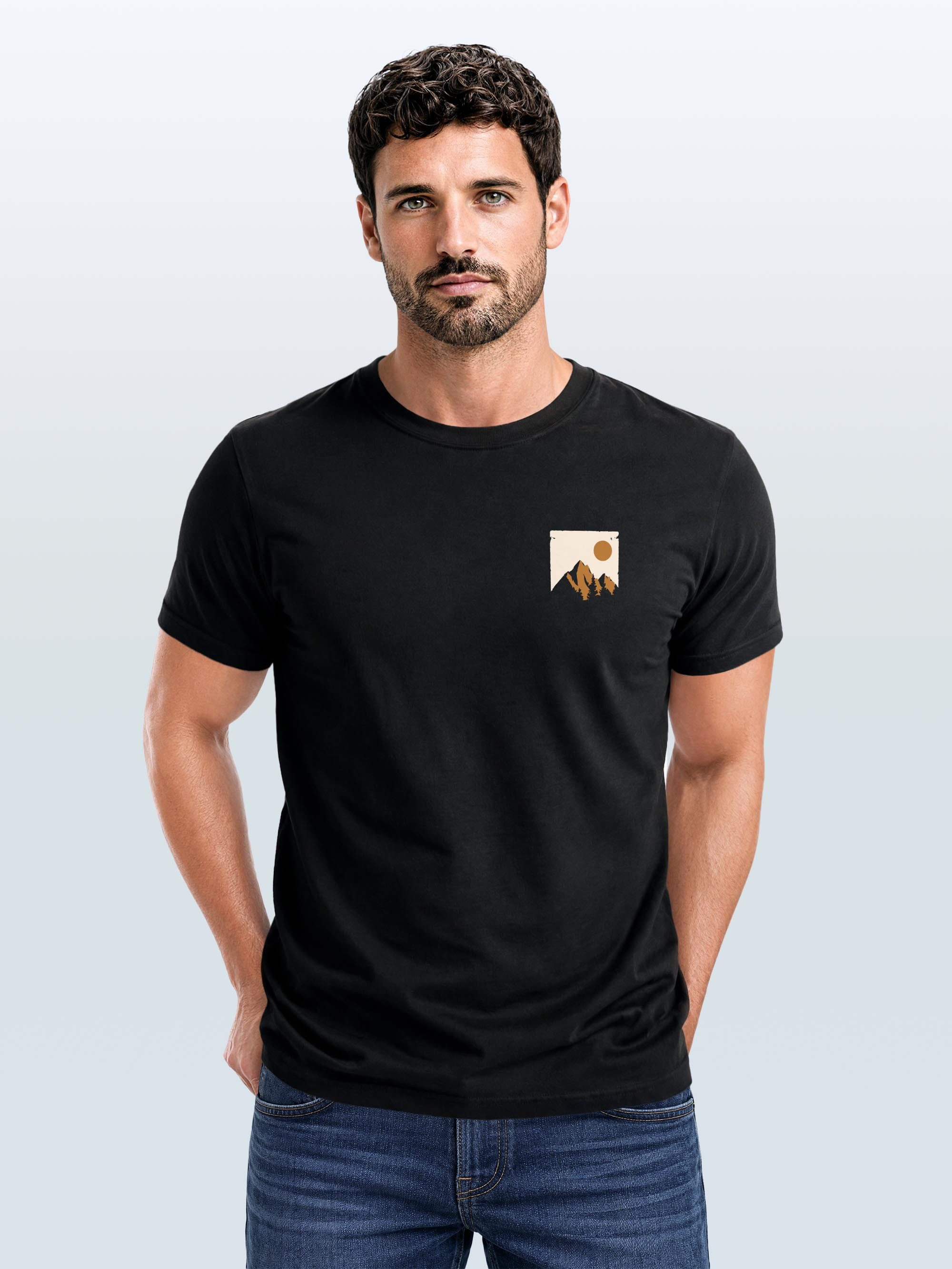Neverless Print-Shirt Herren T-Shirt Outdoor Adventure Printshirt Brustlogo Natur Berge mit Print