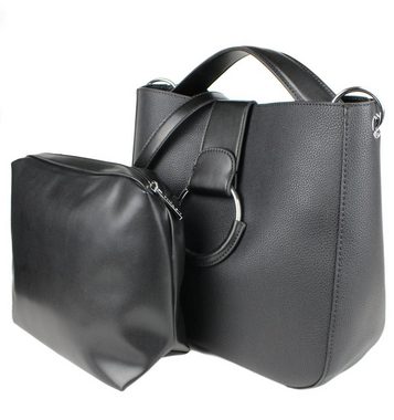 Tom & Eva Handtasche Shopper Tasche - Beuteltasche mit Herausnehmbarer Innentasche, Kunstleder Handtasche, Schwarz