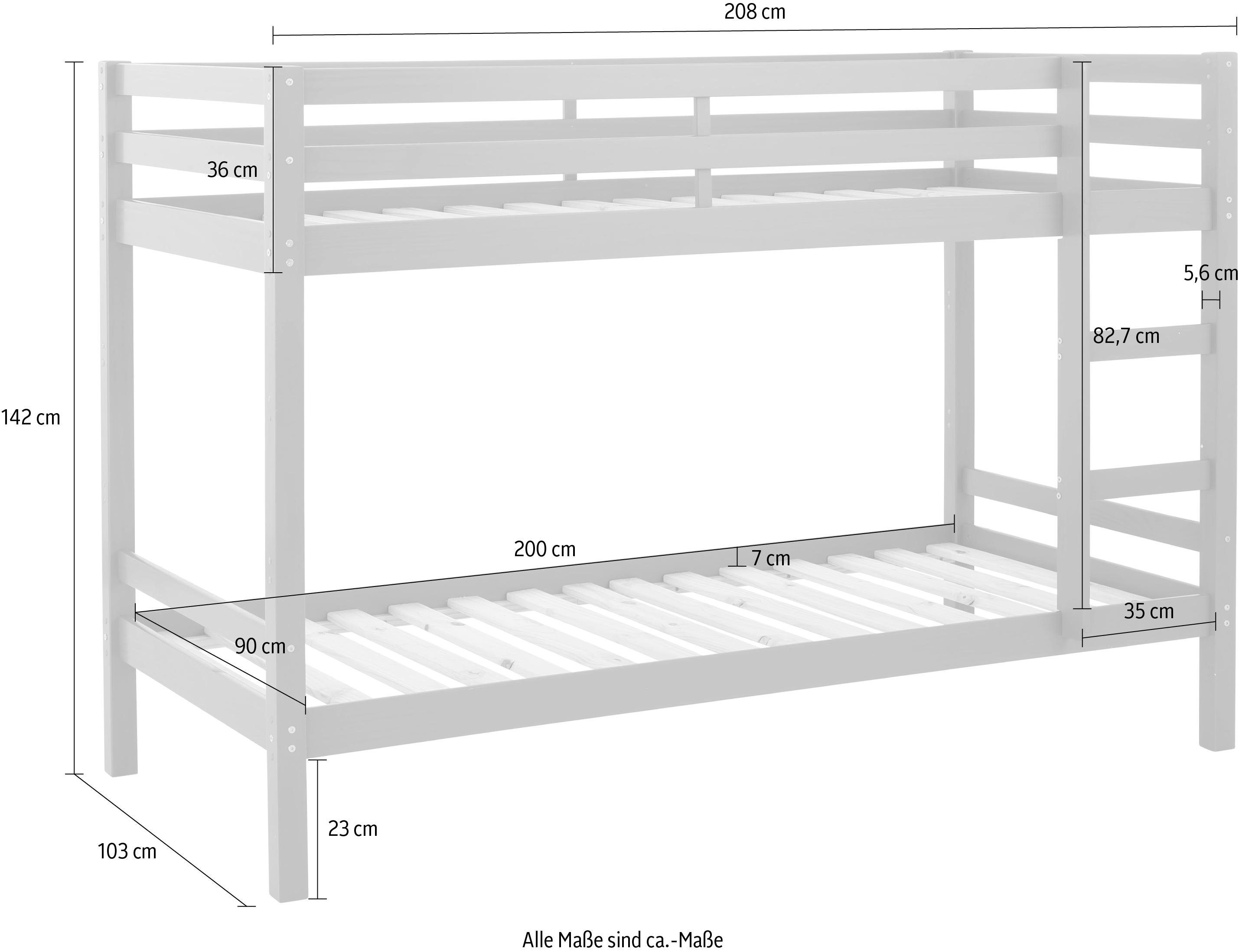 200 Lüttenhütt Etagenbett massivem schönem Zeit!, cm für begrenzte beize/wax Alpi, Stockbett, aus Deal Liegeflächenlänge Kiefernholz,