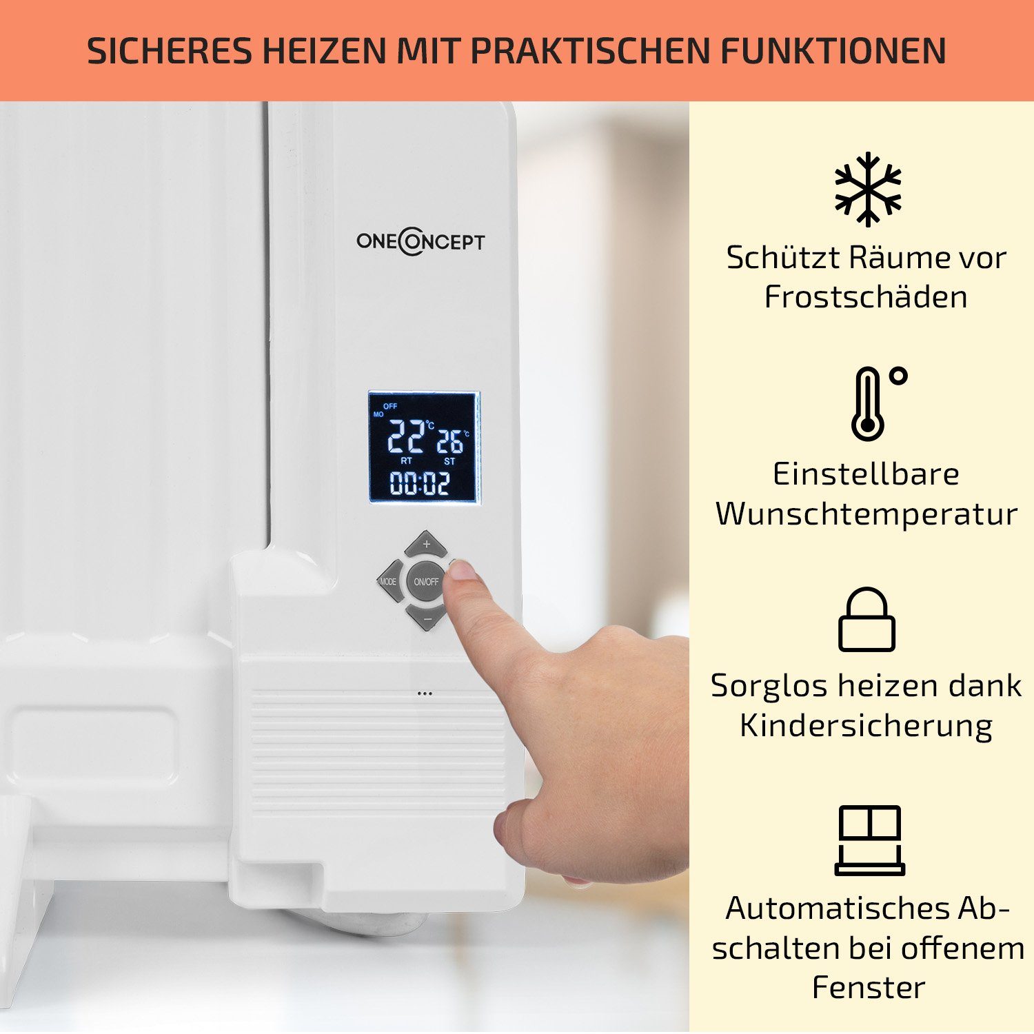 ONECONCEPT Heizstrahler Wallander, Ölradiator Thermostat Radiator elektrisch energiesparend Heizkörper