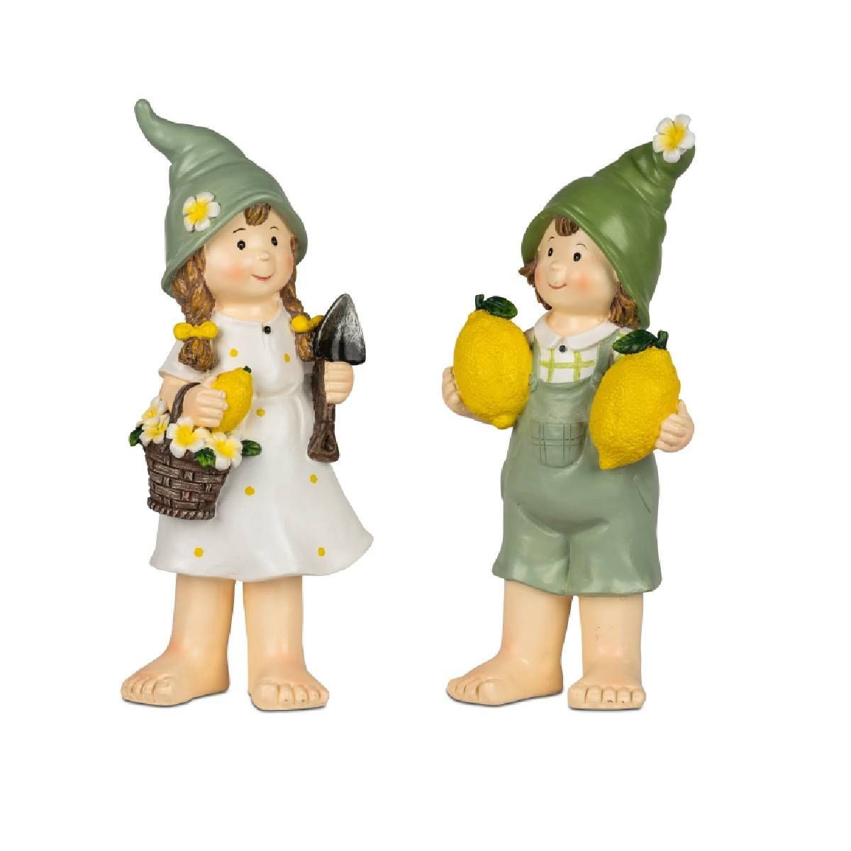 Gartenfigur Sommerkinder stehend mit Zitronen im 2er Set