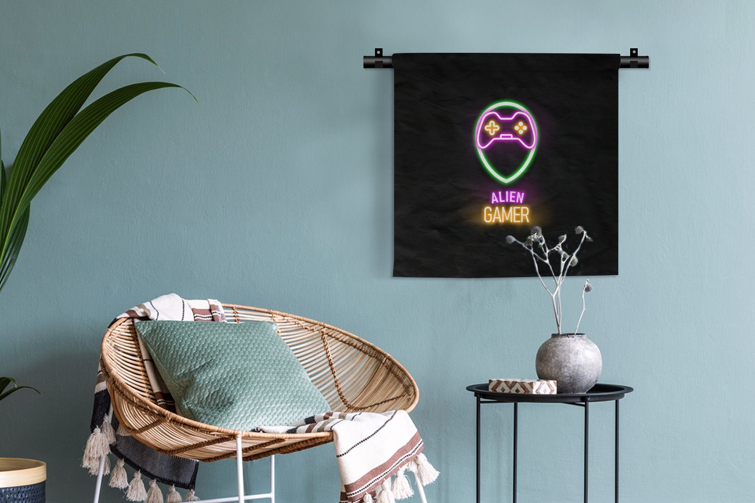 MuchoWow Wanddekoobjekt Gaming für Wohnzimmer, - Controller, - Zitate Kleid, Wanddeko Neon - Schlafzimmer, Kinderzimmer Wandbehang, - Alien-Gamer