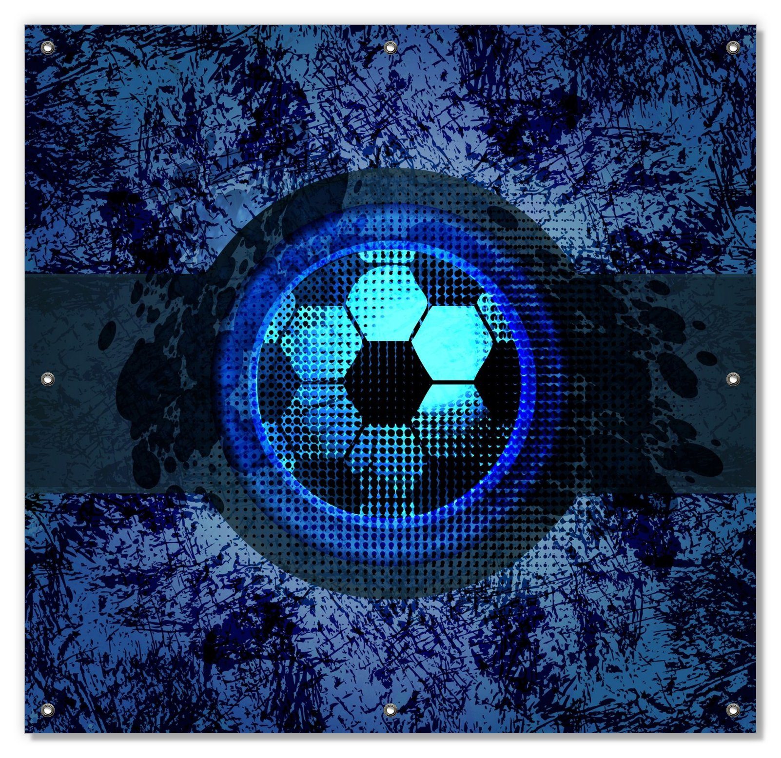 wiederablösbar Fußball blau, Abstraktes Sonnenschutz Wallario, mit Saugnäpfen, Muster und blickdicht, Design wiederverwendbar - in