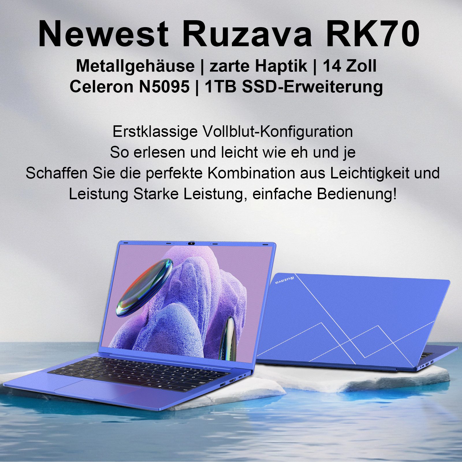 bvate 2026 14-Zoll-Laptop-Computer, 8 GB DDR4, Quad-Core N5095 CPU Notebook Notebook (OTHER, N5095, 8 GB, 256 GB SSD, 180° Drehung/Low Blue Light-Zertifizierung/Deutsche Tastaturaufkleber)