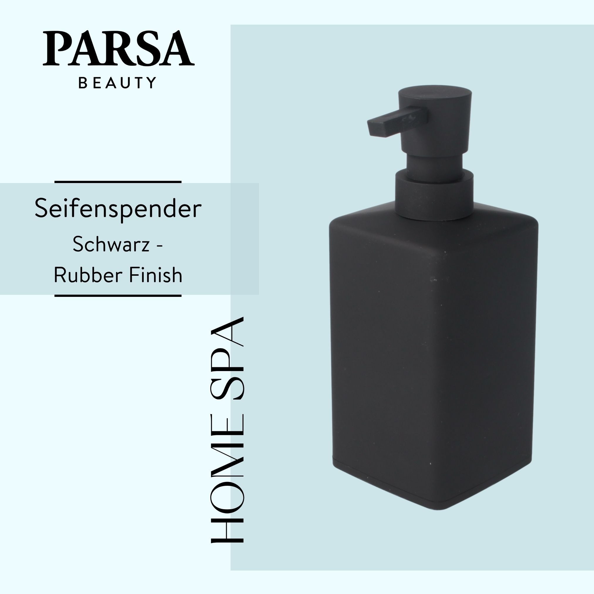 PARSA Beauty Seifenspender Essential Seifenspender Rubber Look, mattes Schwarz & Moderne Eleganz