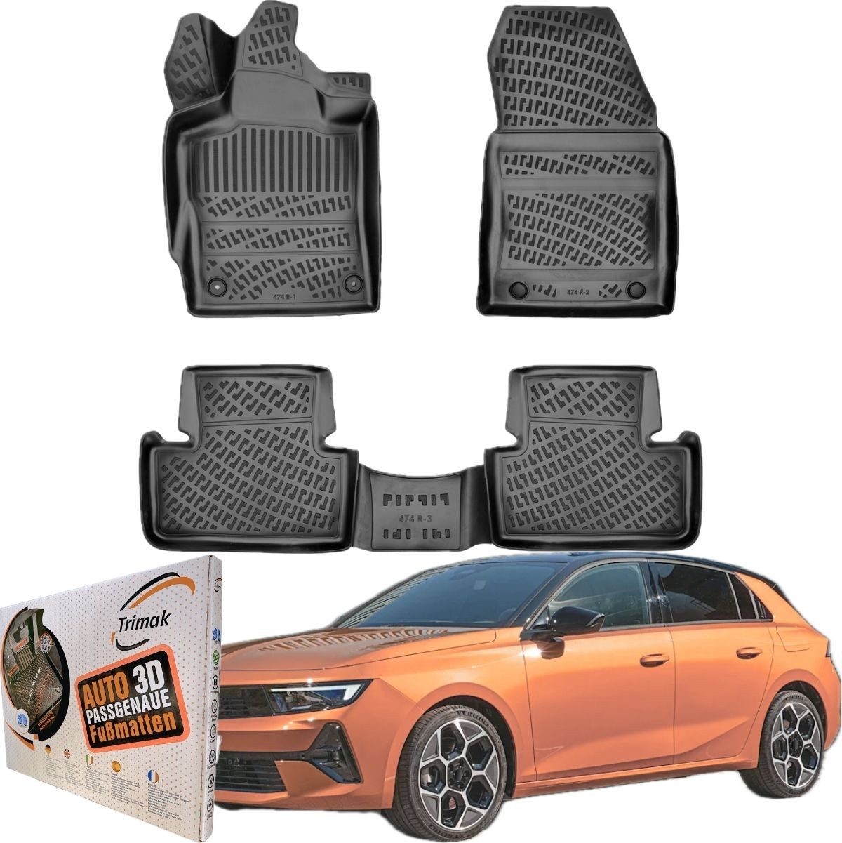 Trimak Passform-Fußmatten Oder Kofferraumwanne Oder Set kompatibel mit Opel Astra, Opel Astra L ab 2022 Gummimatten Auto TPE Allwetter Fussmatten