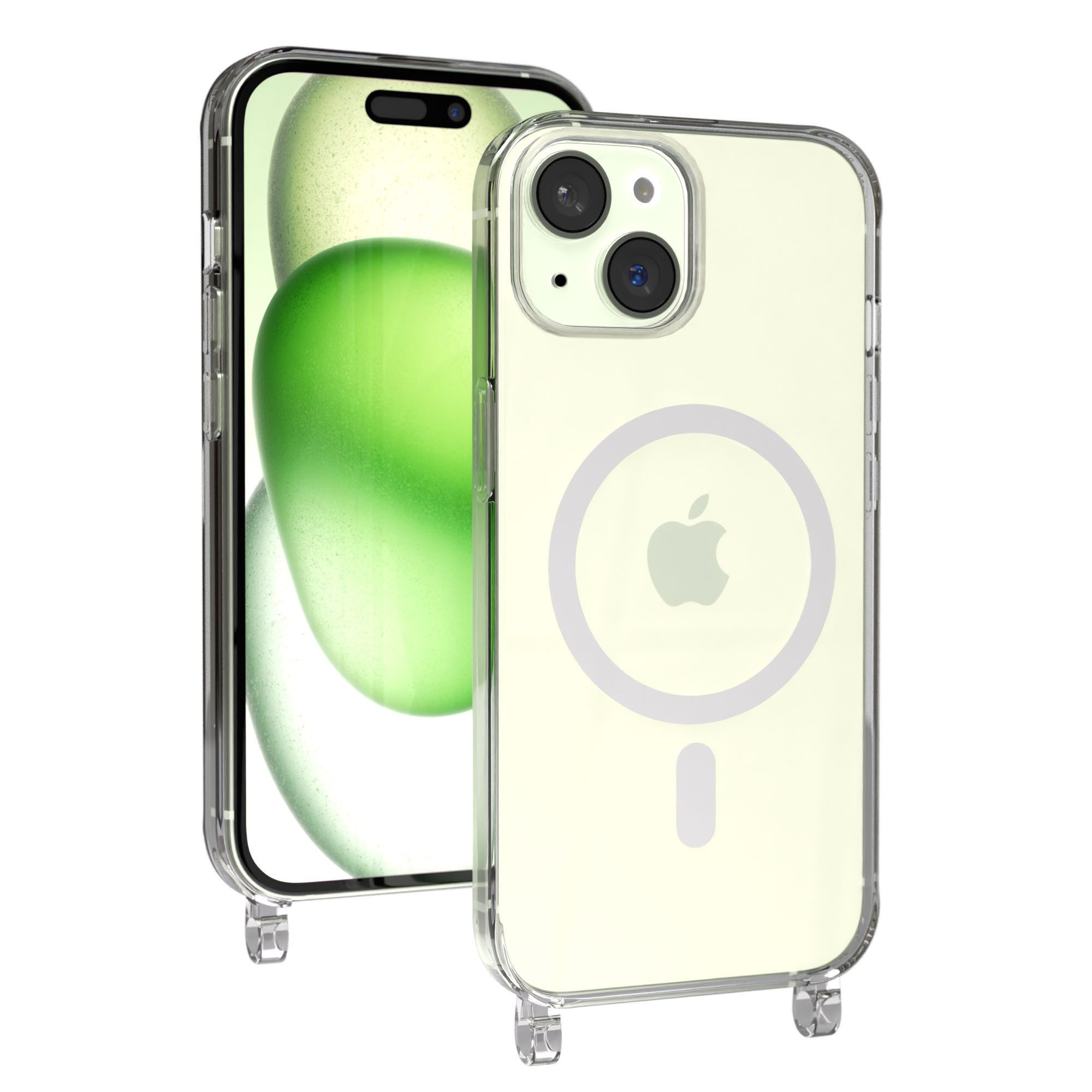EAZY CASE Handykette MagSafe Handyhülle für Handyketten Apple Modelle 6,1 Zoll, MagSafe Silikonhülle mit Ösen, Transparent für Apple iPhone 15