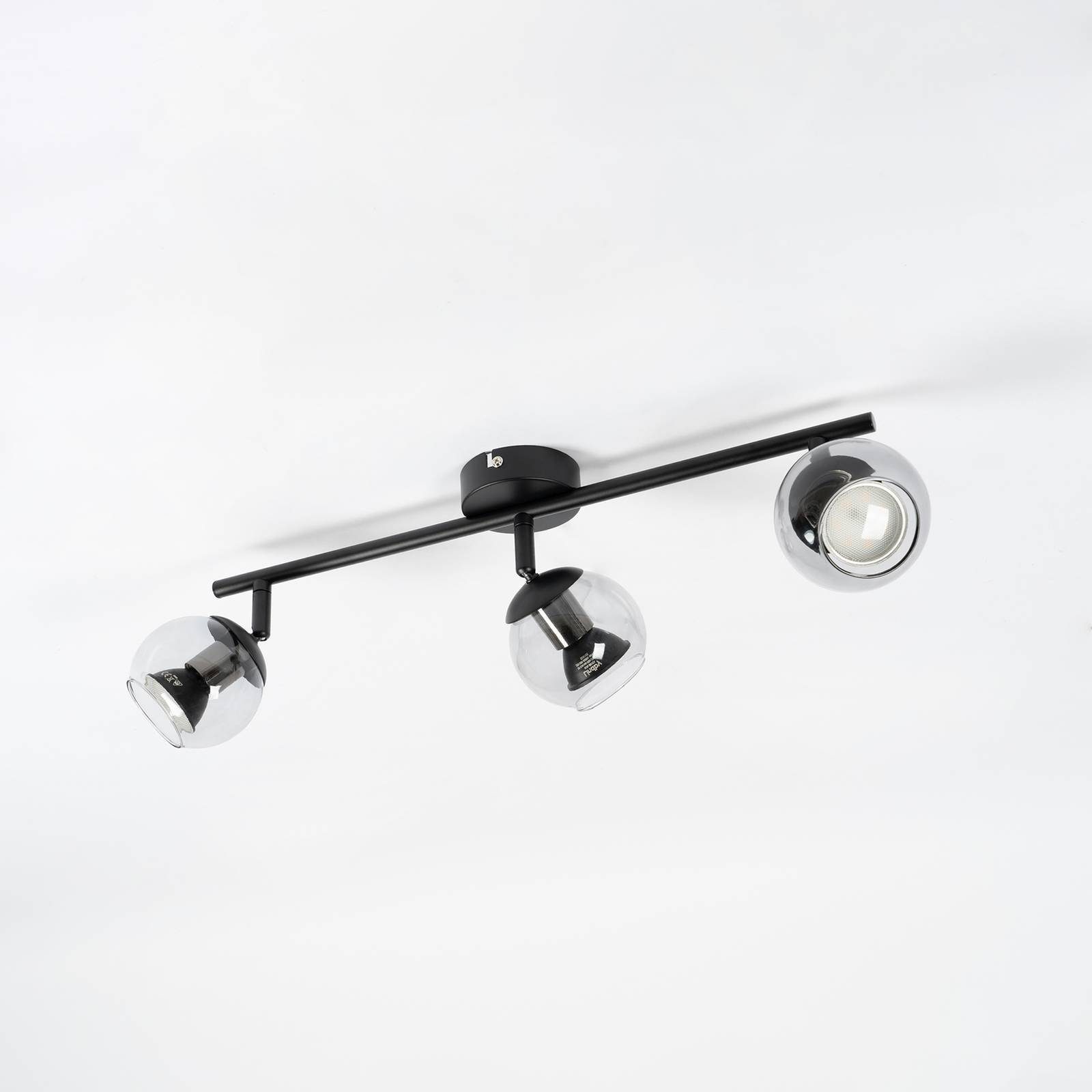 Lindby LED Einbaustrahler Samika, Leuchtmittel inklusive, warmweiß, Modern,  Glas, Eisen, rauchgrau, Schwarz, 3 flammig,