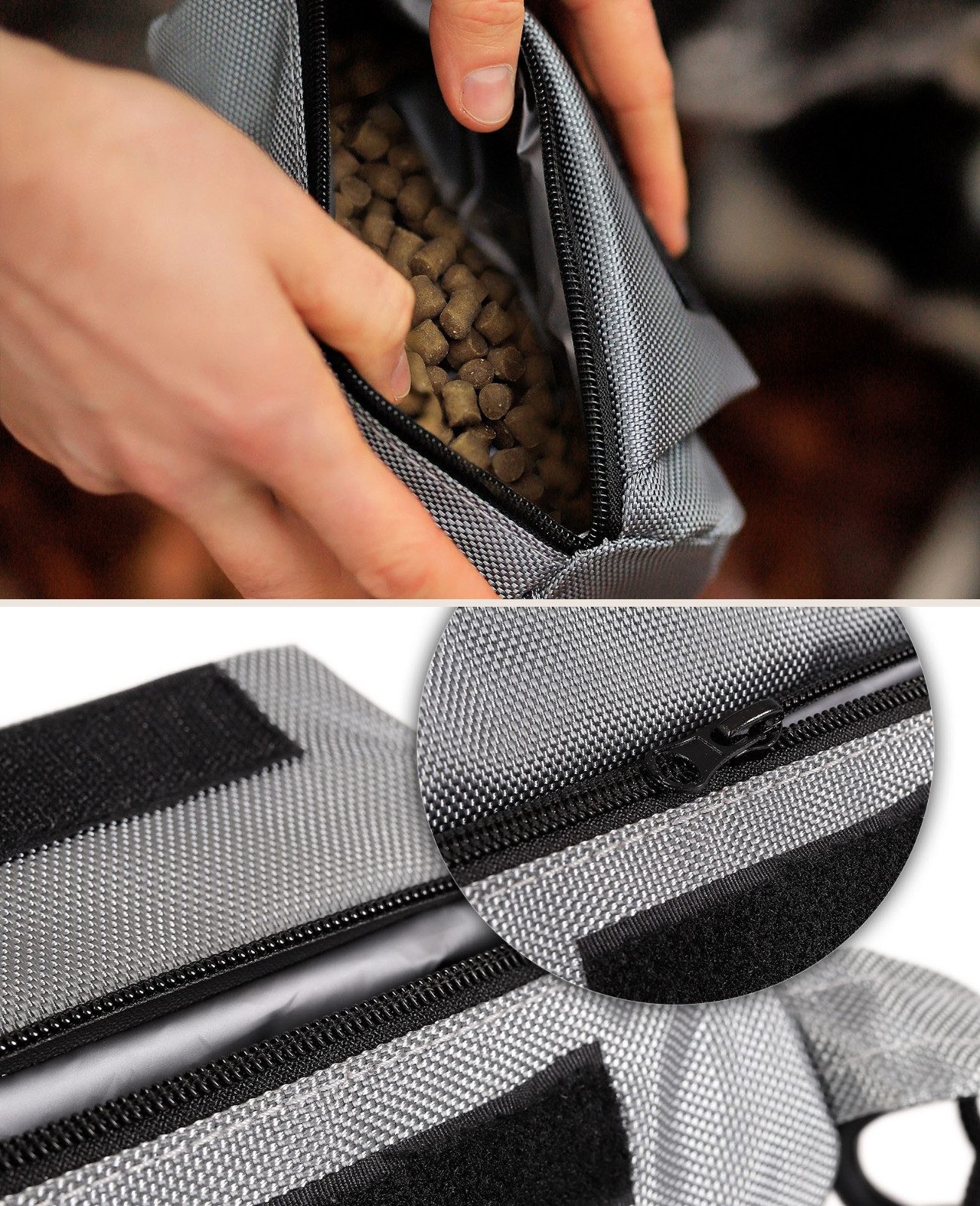 lionto Tier-Intelligenzspielzeug Futterbeutel für Hunde, Trainingsdummy, Leckerlibeute, mit Kordel, wasserfest, 18 cm x 7 cm, grau