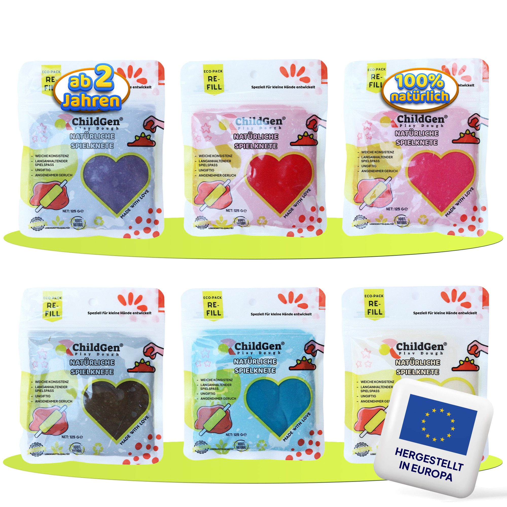 ChildGen Play-Doh Play-Doh Play Dough 100% natürliche Inhaltsstoffe, ungiftig (Nachfüllpackung, Kinderknete, Play-Doh ab 2 Jahre, 6-tlg., Play-Dohzubehör, Knetset, Play-Doh -Set, Spielknete), Kinderknete, Play-Doh ab 2 Jahre