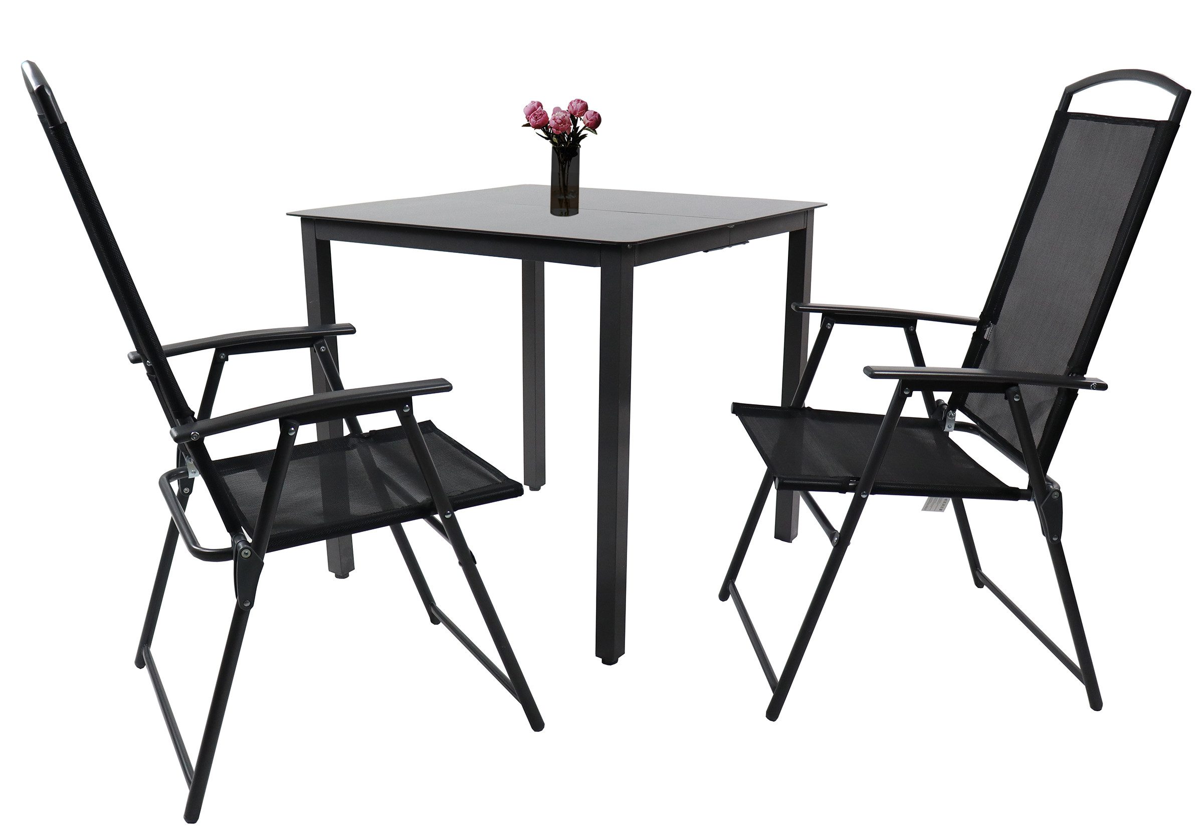 VCM Garten-Essgruppe 3 tlg Gartenmöbel-Set Garlos 2 Stühle Tisch 80x80, (Set, 3-tlg., 1x Tisch 2x Stuhl)