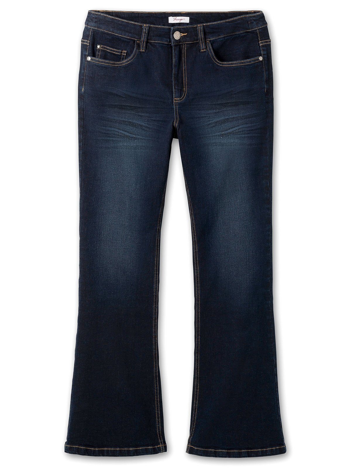 Große Bootcut-Jeans extralang Größen Used-Effekten, dark Sheego mit Denim blue