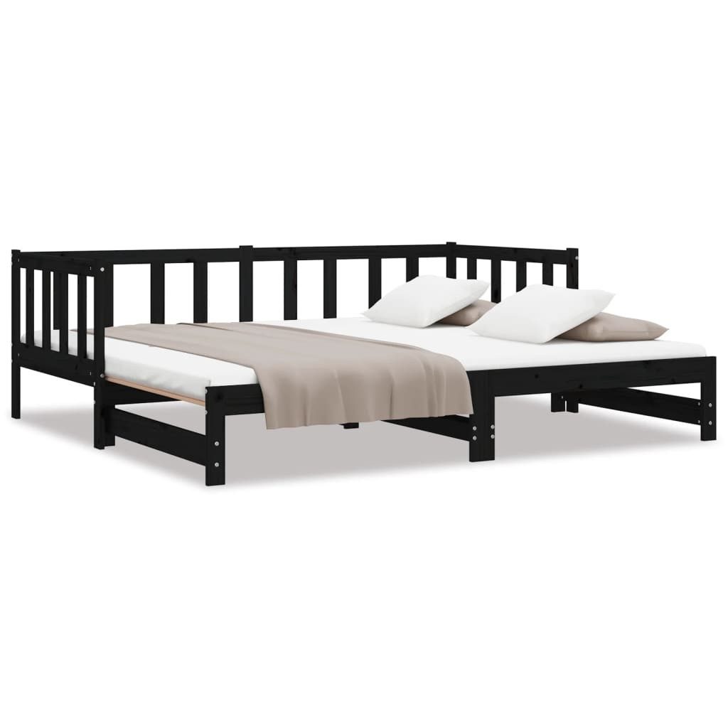 vidaXL Bett Tagesbett Ausziehbar Schwarz 2x(90x190) günstig online kaufen