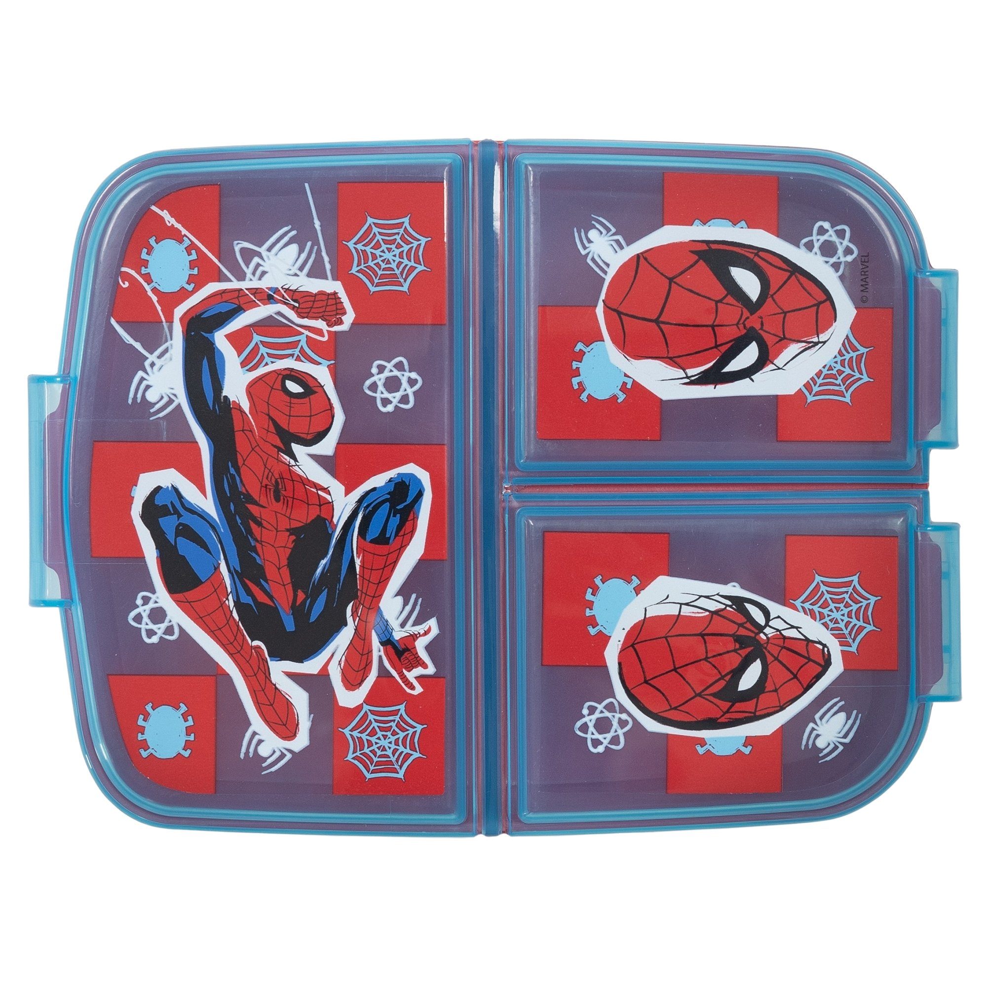 MARVEL Lunchbox Marvel (4-tlg), tlg Kammern Spiderman 4 Kinder Set, Brotdose Alu-Trinkflasche 3 Besteck