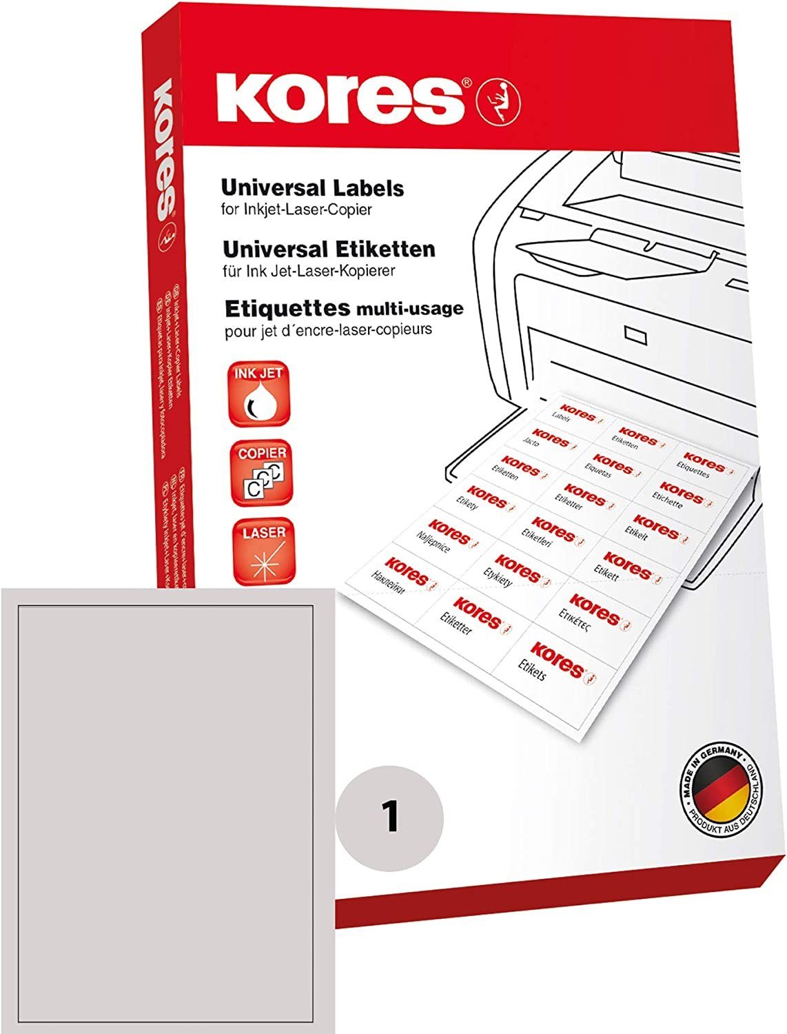 KORES Etiketten Kores Universal-Etiketten, 210 x 297 mm, weiß, 100 Blatt