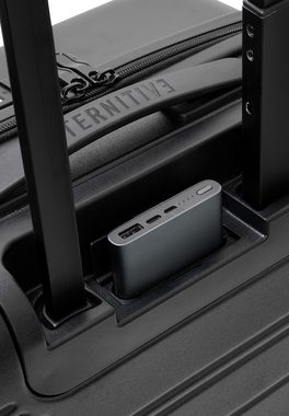 ETERNITIVE Handgepäckkoffer Cabin E+, 4 Rollen, Premium-Kabinenkoffer 40L schwarz aus Polycarbonat mit Powerbank