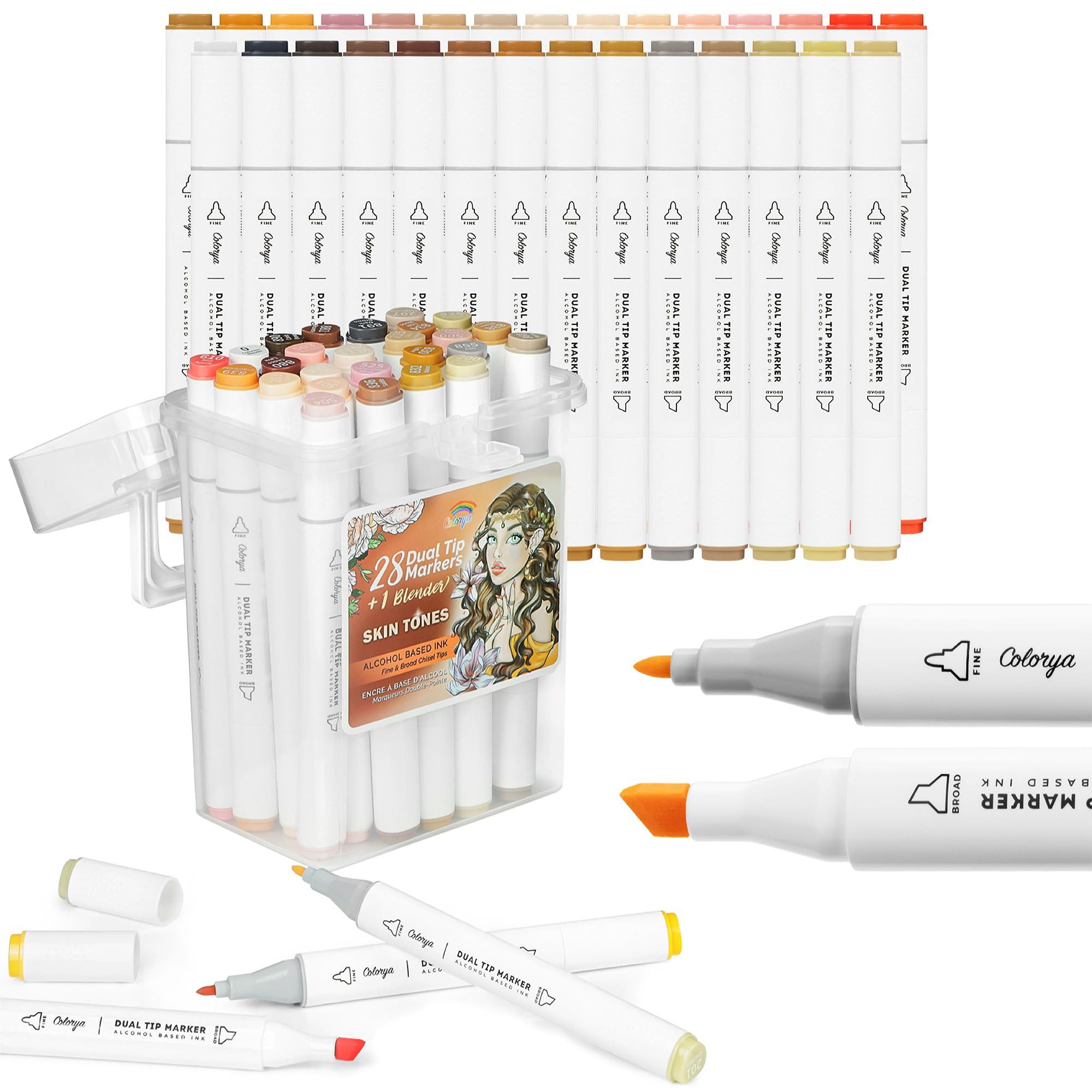 Colorya Permanentmarker Alcohol Markers Skin Tones 28 Farben + 1 Standmixer, (1-tlg)