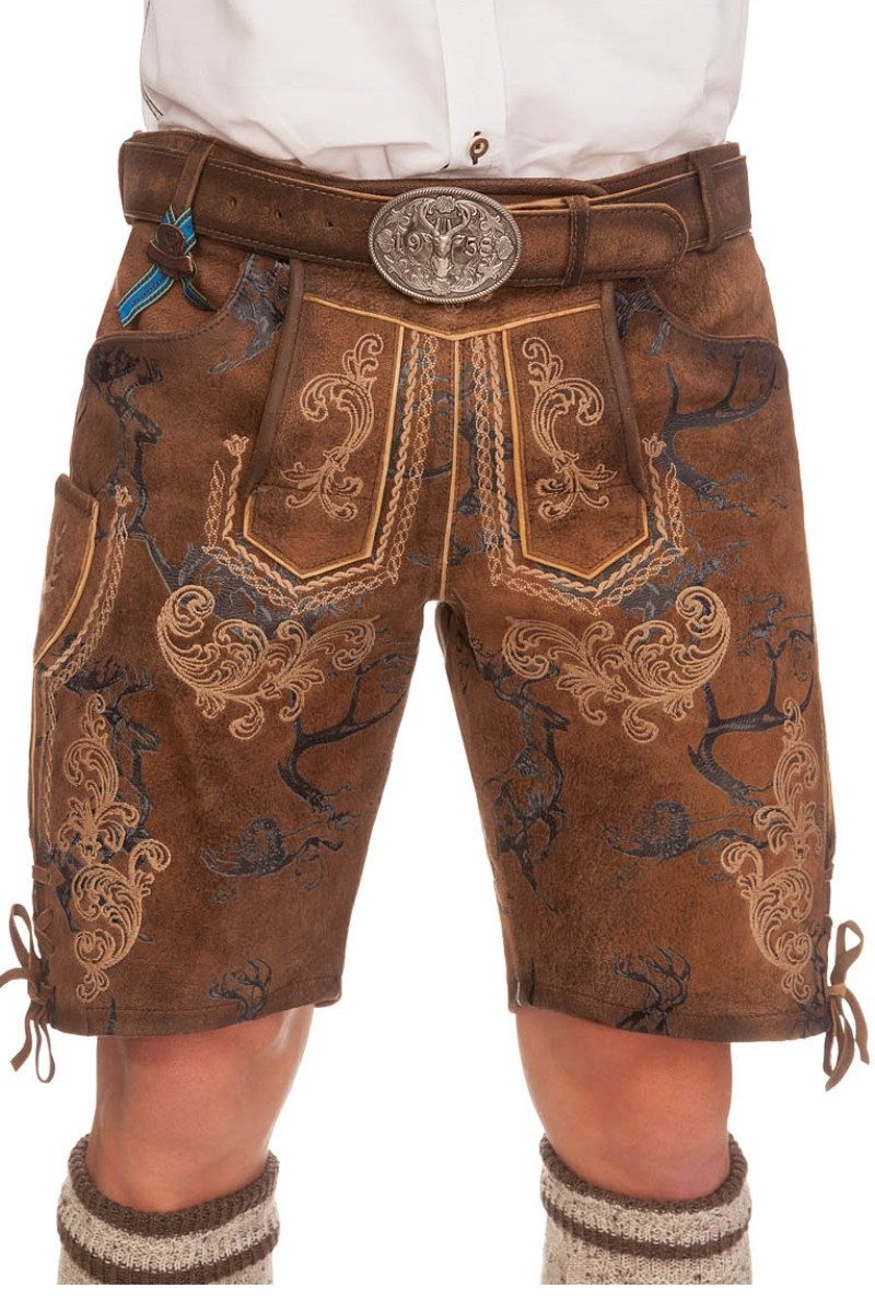 KRÜGER BUAM Trachtenlederhose Lederhose Herren kurz - TITUS - braun