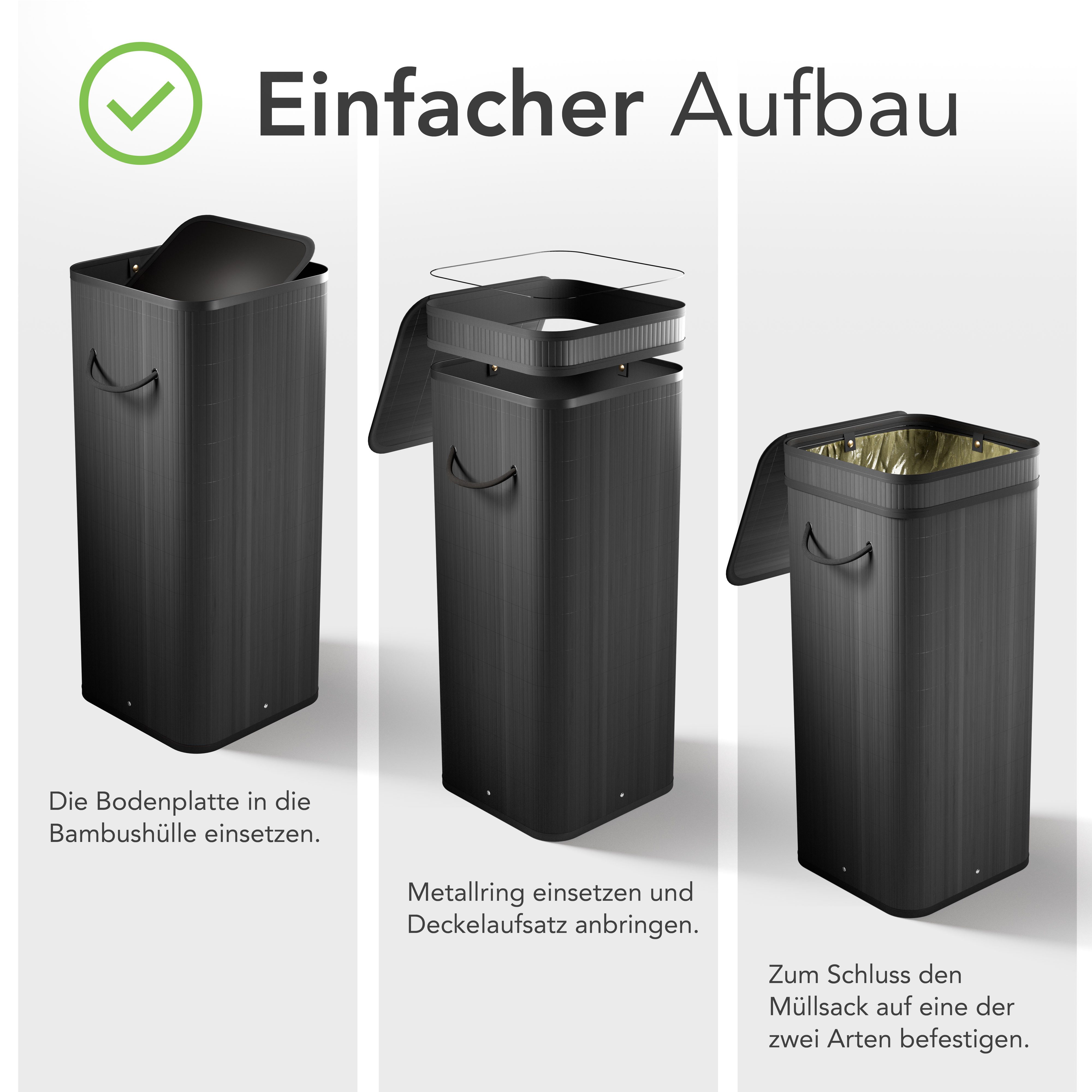 NewHabitat Müllsackständer Gelber Sack Ständer aus Bambus I 80L mit geruchsdichtem Deckel – Bild 4 von 5