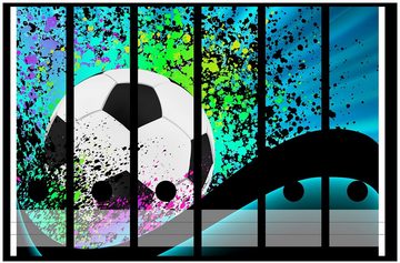 Wallario Etiketten Fußball - Design Wellen und Regenbogen in blau, Ordnerrücken-Sticker in verschiedenen Ausführungen