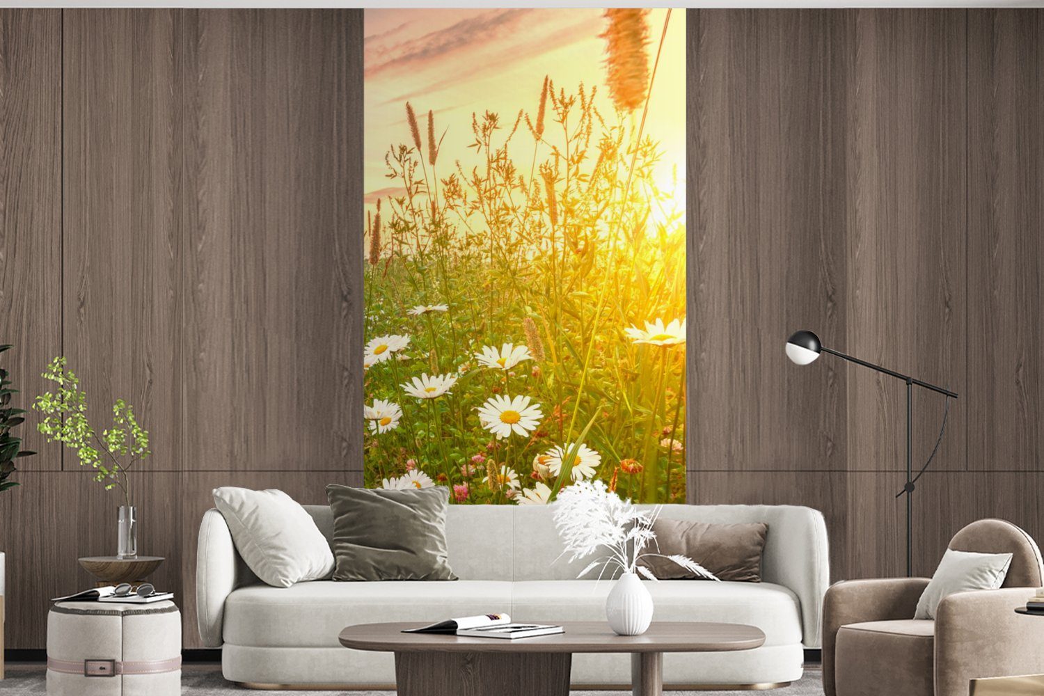 MuchoWow Fototapete Blumen - Horizont, Gänseblümchen Schlafzimmer Vliestapete Sonne Wohnzimmer - Küche, St), Fototapete (2 Matt, - - Natur für bedruckt