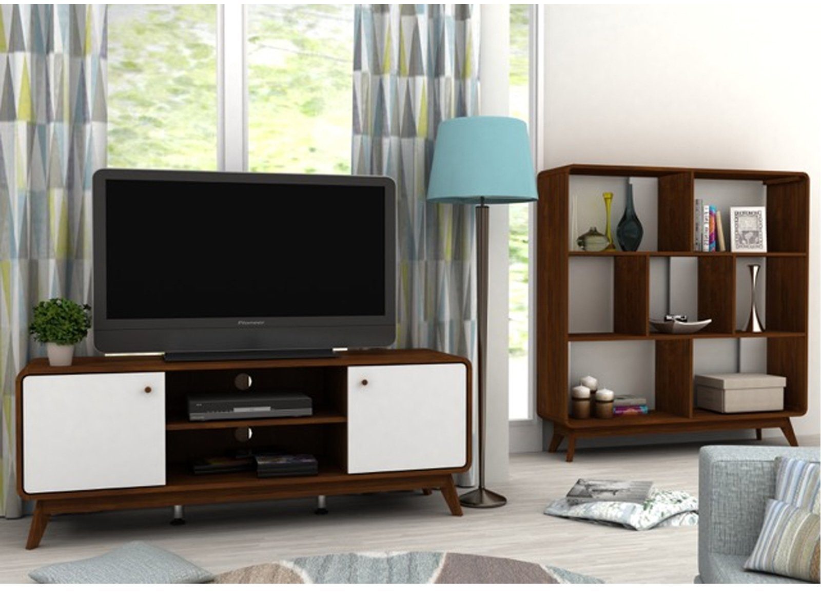 140 TV-Schrank Türen Caitlin, Breite walnuss/weiß Lowboard loft24 cm, 2 Fernsehschrank,