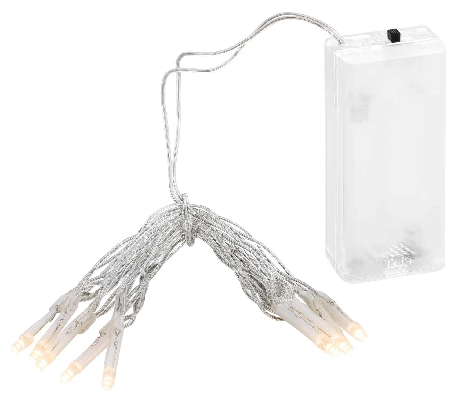 Linder Exclusiv GmbH LED-Lichterkette, 10-flammig, Lichterkette Batterie 0,9m 10 LEDs warmweiß 3mm transparentes Kabel