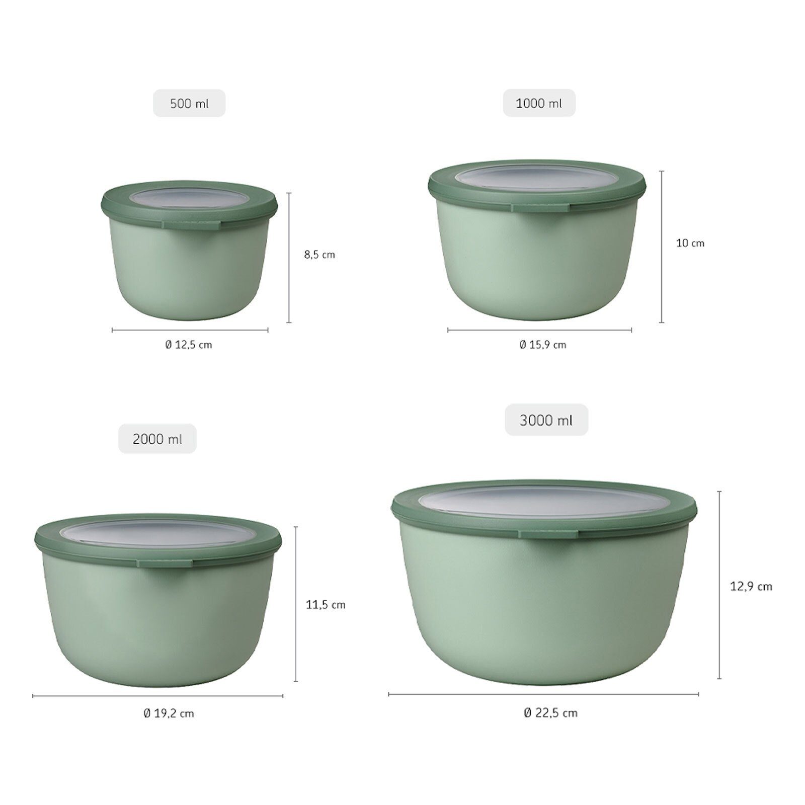 0,5l (4-tlg) Green Cirqula Mepal 1l 2l Multischüssel Kunststoff, 3l Frischhaltedose Nordic Set, 4er