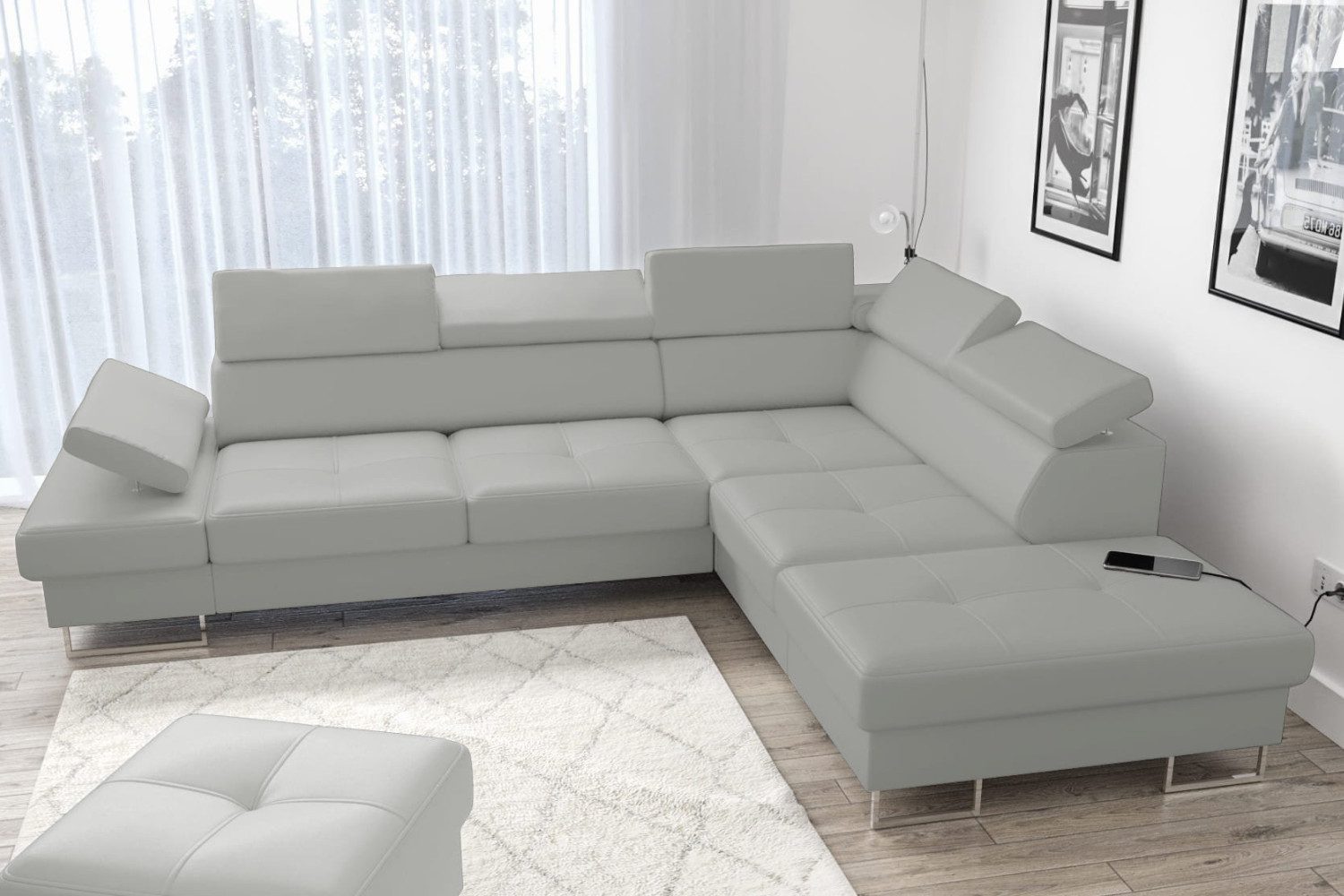Friderik-EU Ecksofa GALAXY Ledersofa mit Schlaffunktion & Bettkasten